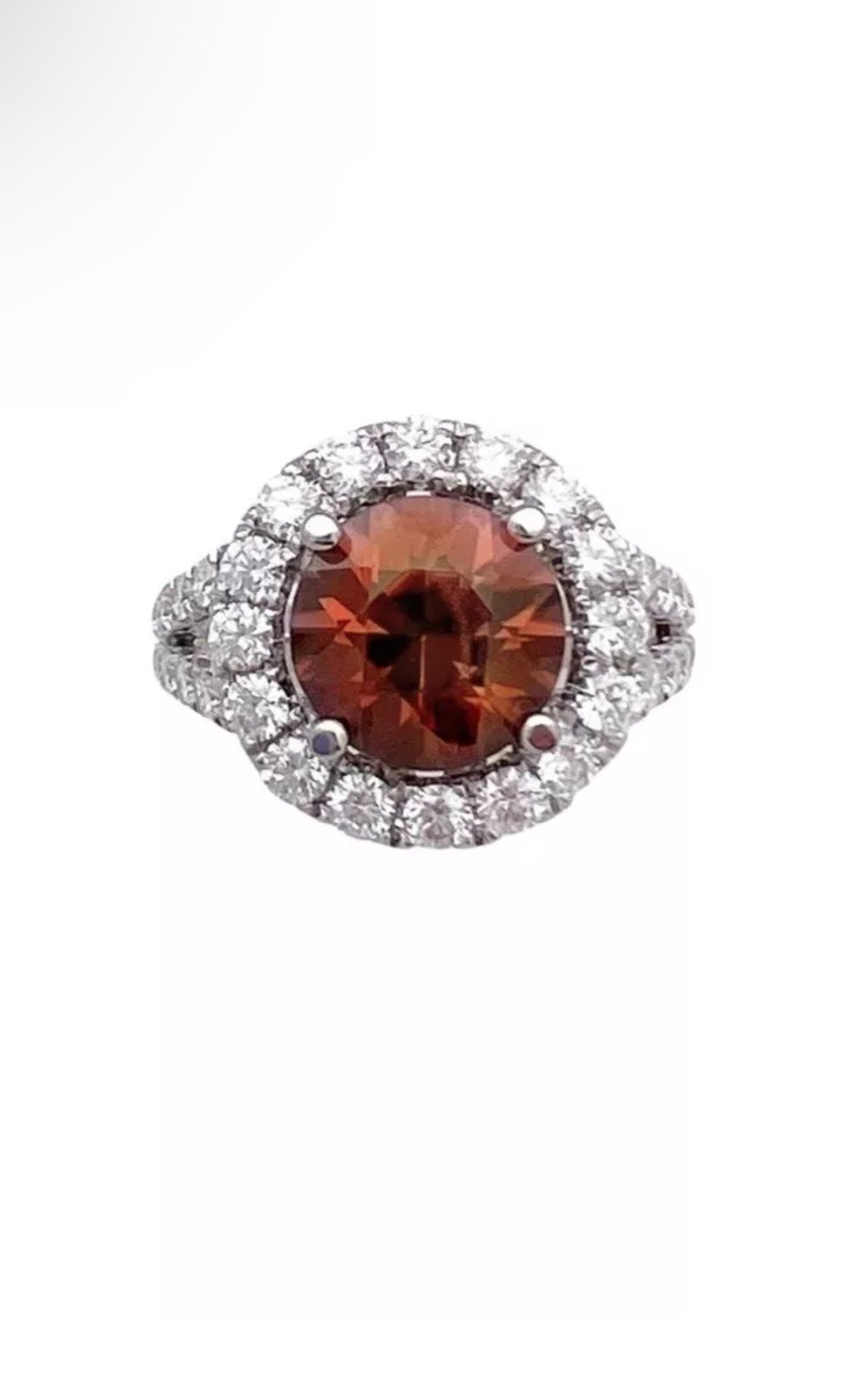 4.17Cts Orangy-Brown Zircon(Certified) & 1.52Cts Diamonds 14K White Gold Ring
