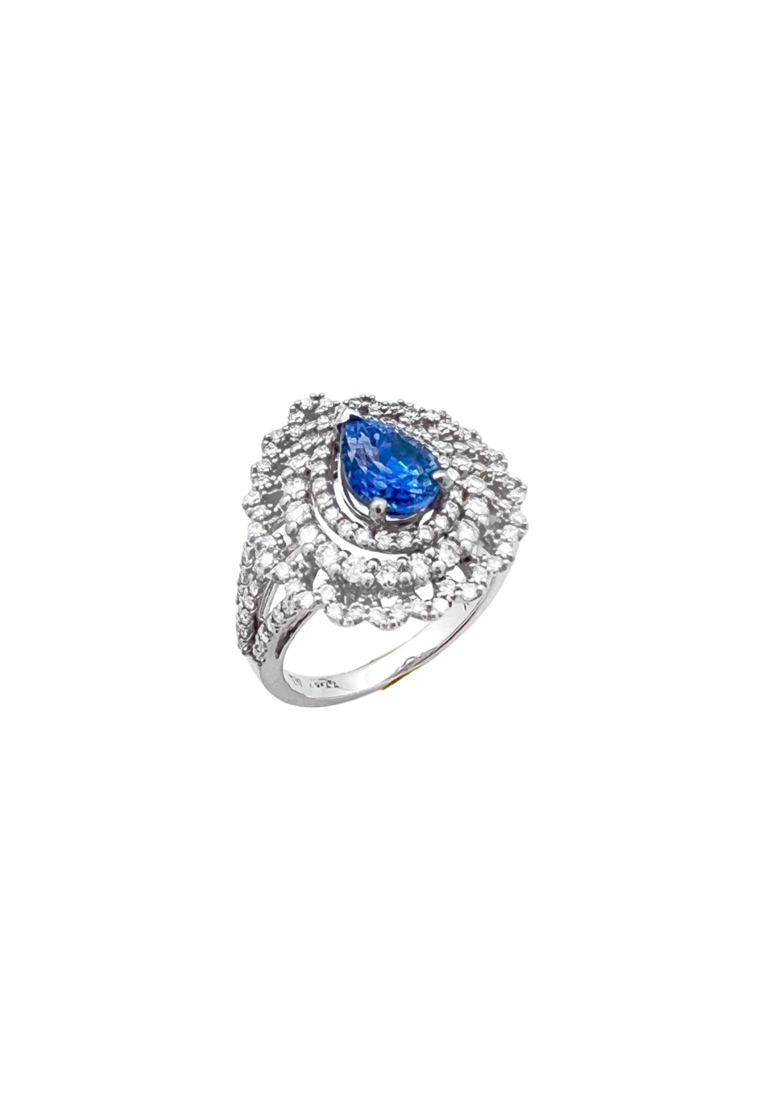 1.92Cts Sapphire Ceylon (Med-Dark Blue) 1.65Cts Diamonds 14K White Gold Ring