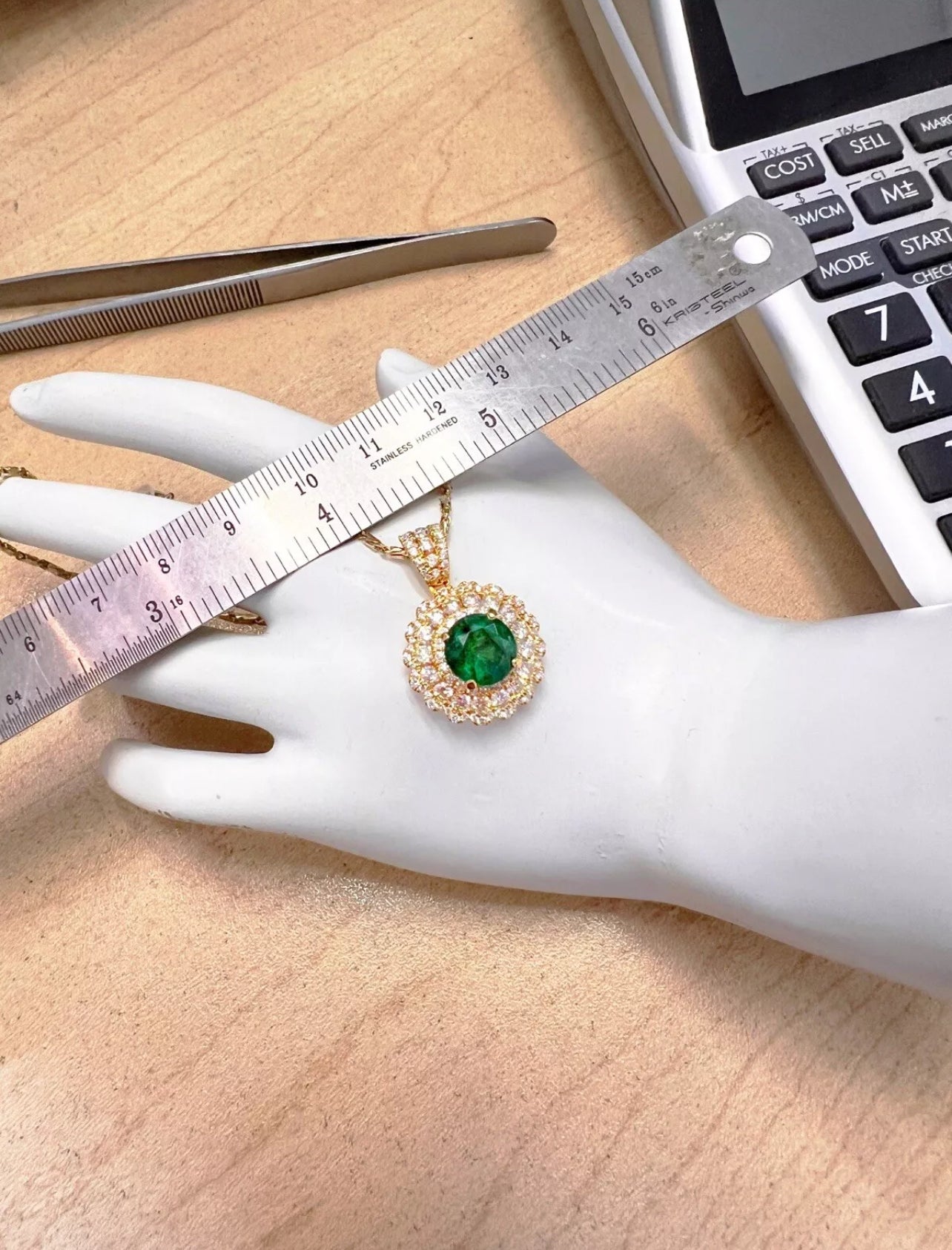 2.31Ct Trapiche Emerald N/O (Col.)Cert. & 1.84Ct Dia 18K Yel-Gold Pendant-Chain