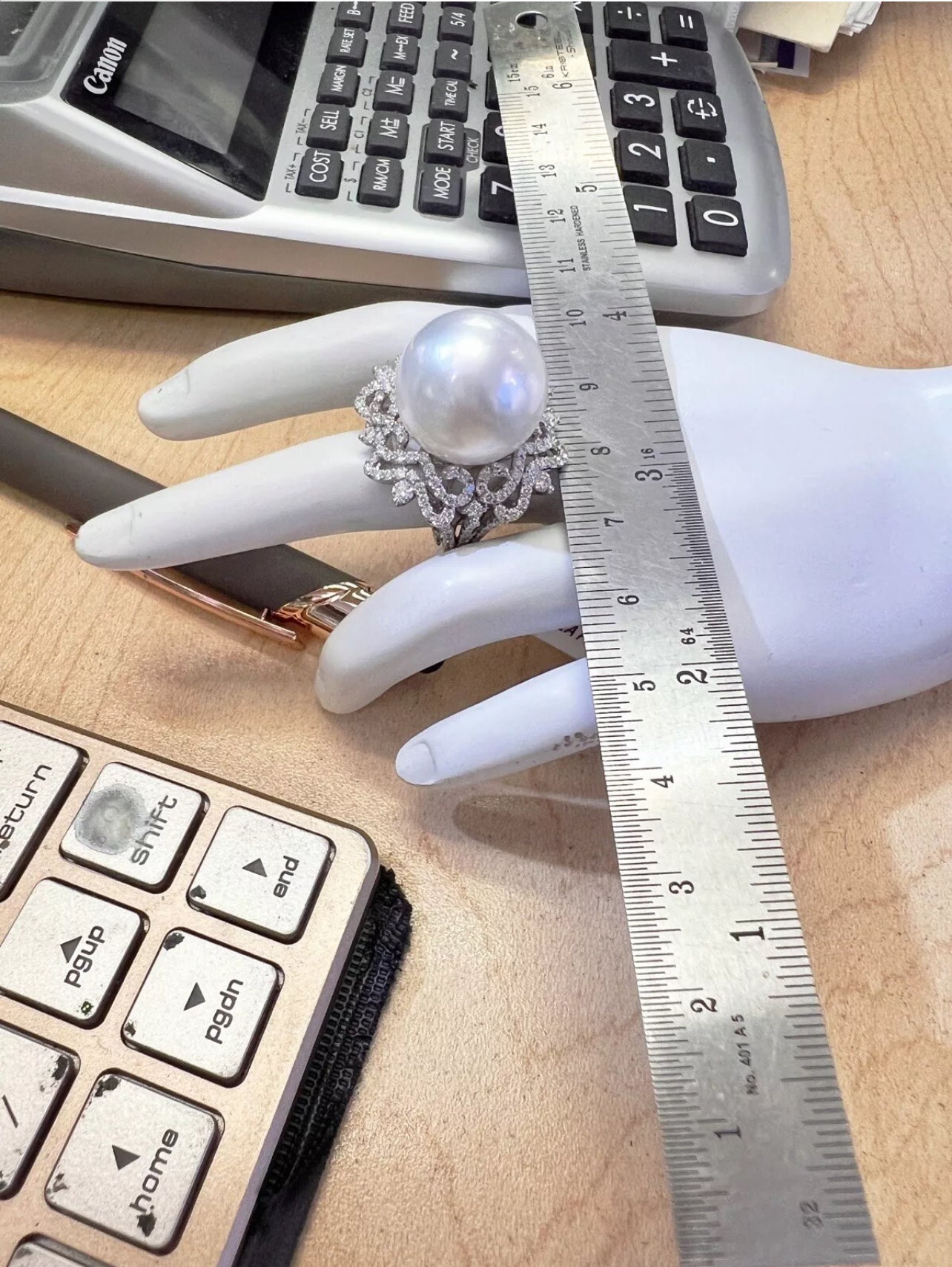 16.4MM South Sea Pearl (Certified) & 2.04 Carats Diamonds VS2 Set In 18K White Gold Ring