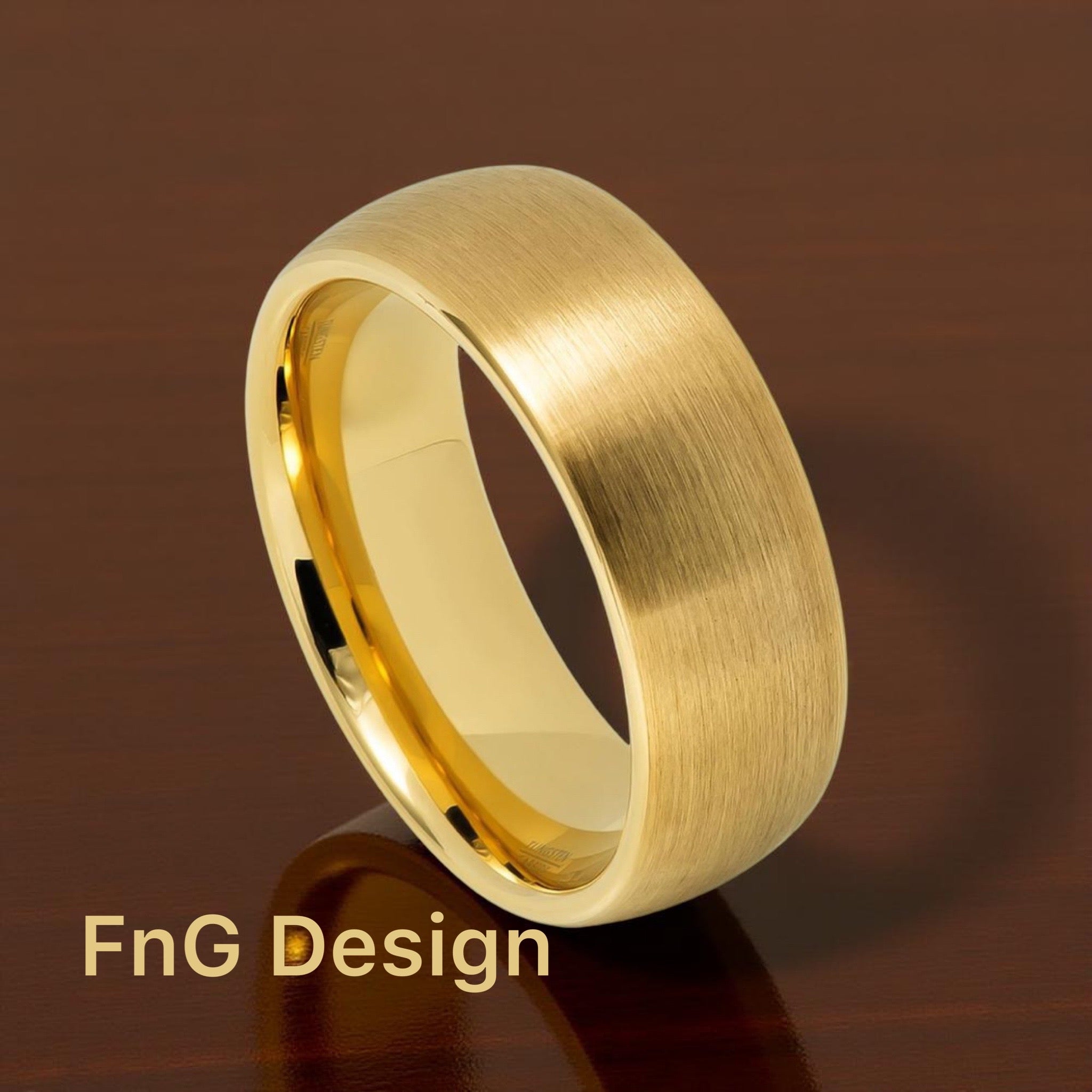 Gold Tungsten Carbide 8mm ion Plating Domed hi-Polished Ring