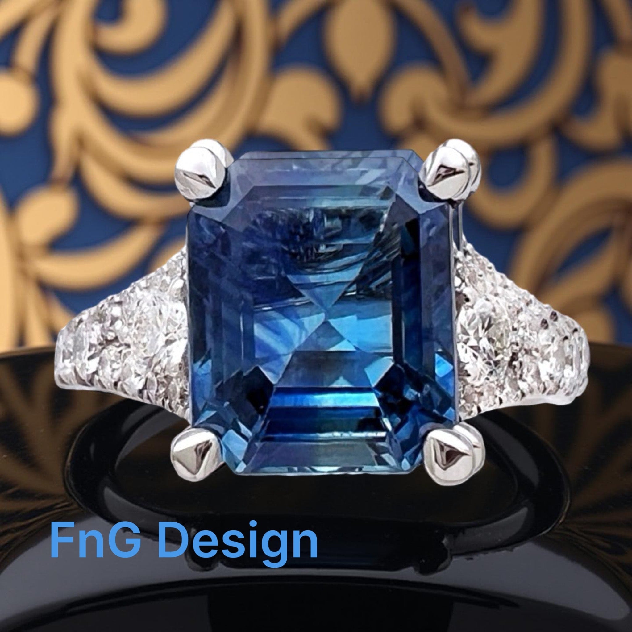 3.30 Carats Ceylon Sapphire No Heat (Certified) & 1.02 Carats Diamonds VS2 Set In 18K White Gold Ring