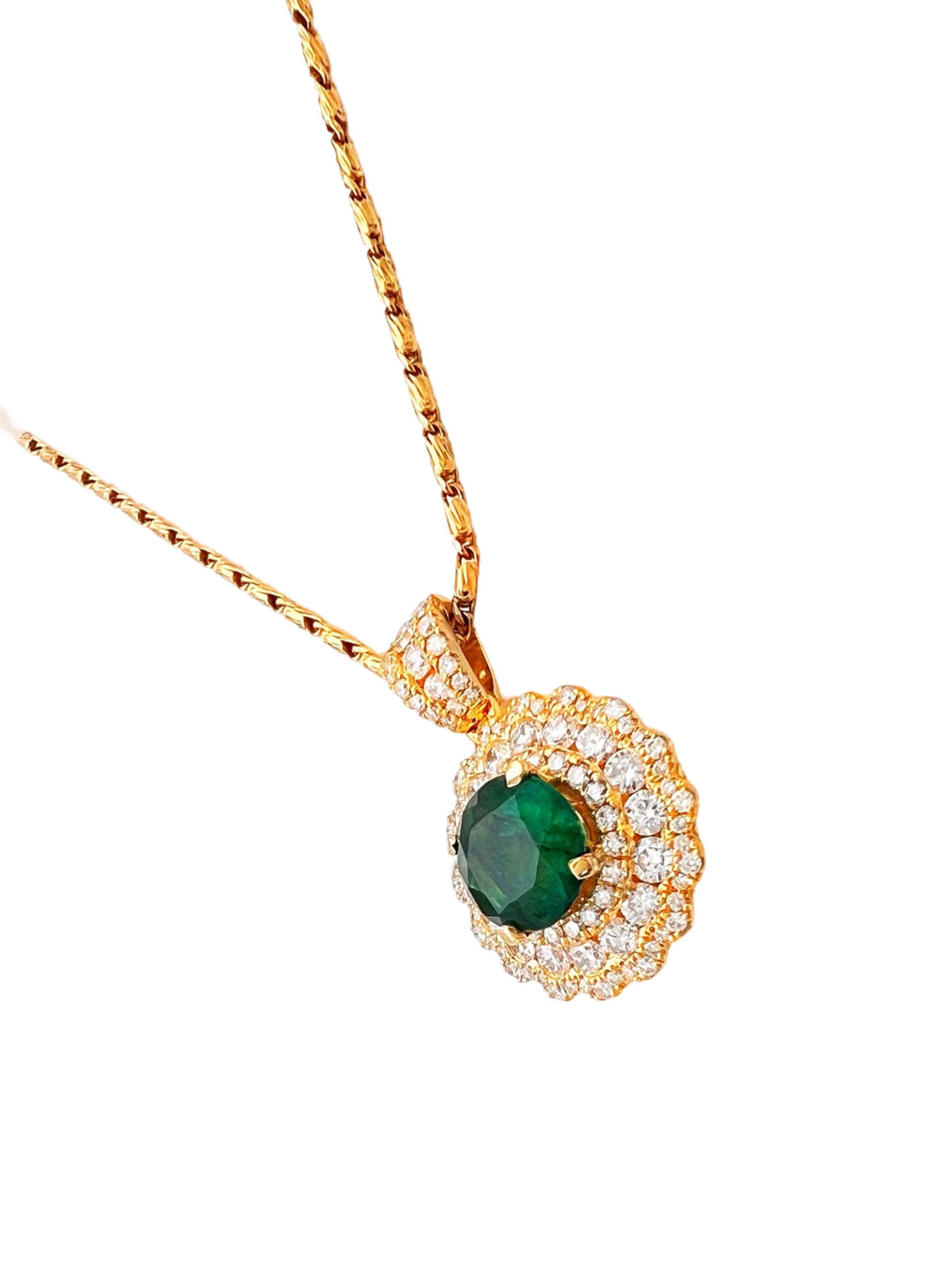 2.31Ct Trapiche Emerald N/O (Col.)Cert. & 1.84Ct Dia 18K Yel-Gold Pendant-Chain