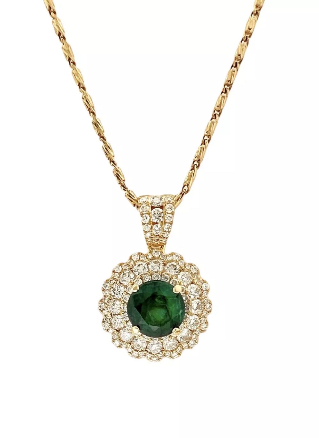 2.31Ct Trapiche Emerald N/O (Col.)Cert. & 1.84Ct Dia 18K Yel-Gold Pendant-Chain