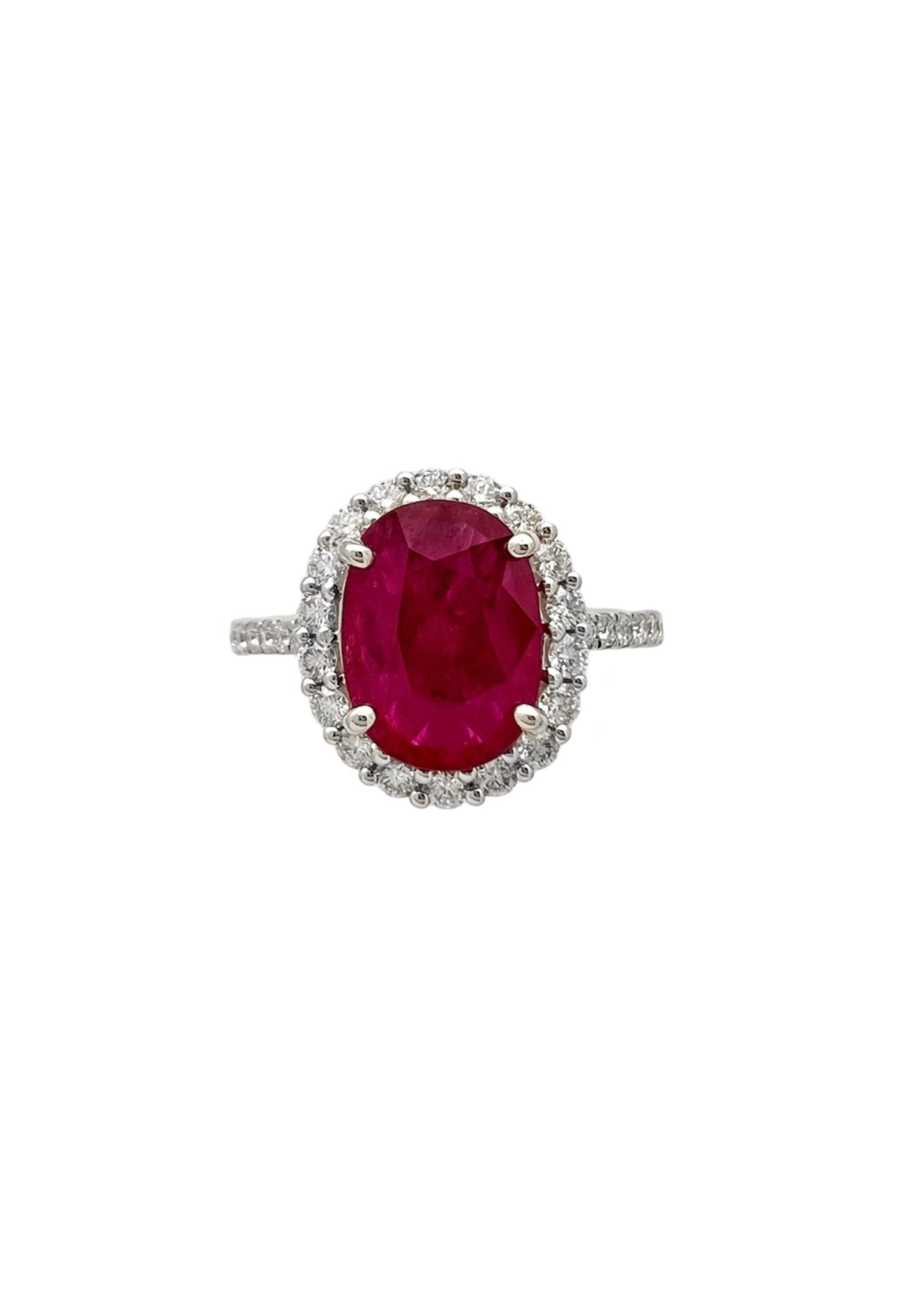 2.12 Carats Myanmar (formerly Burma) Ruby (Certified) & 0.59 Carats Diamonds VS2 Set In 18K White Gold Ring