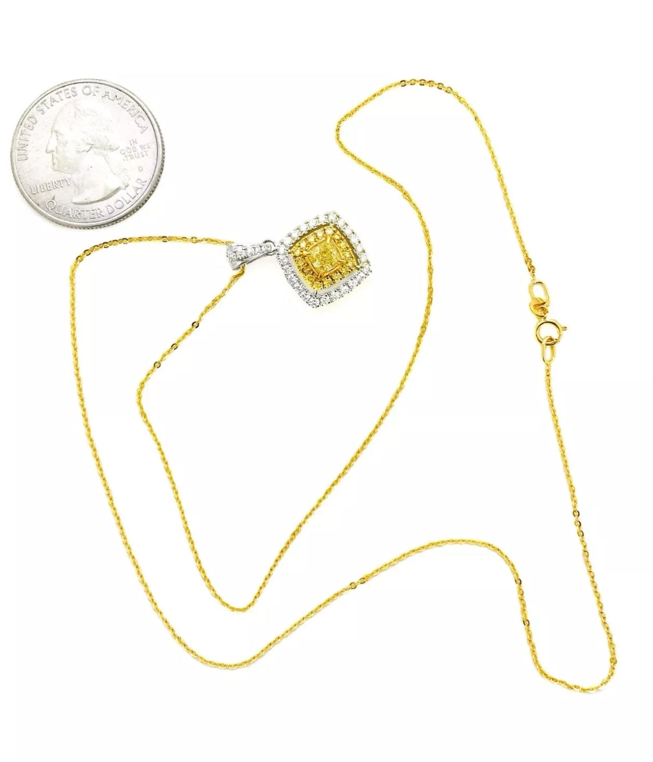 1.15 TCW Natural Yellow & White Diamonds Set In 18K White-Yellow Gold With Rolo Chain