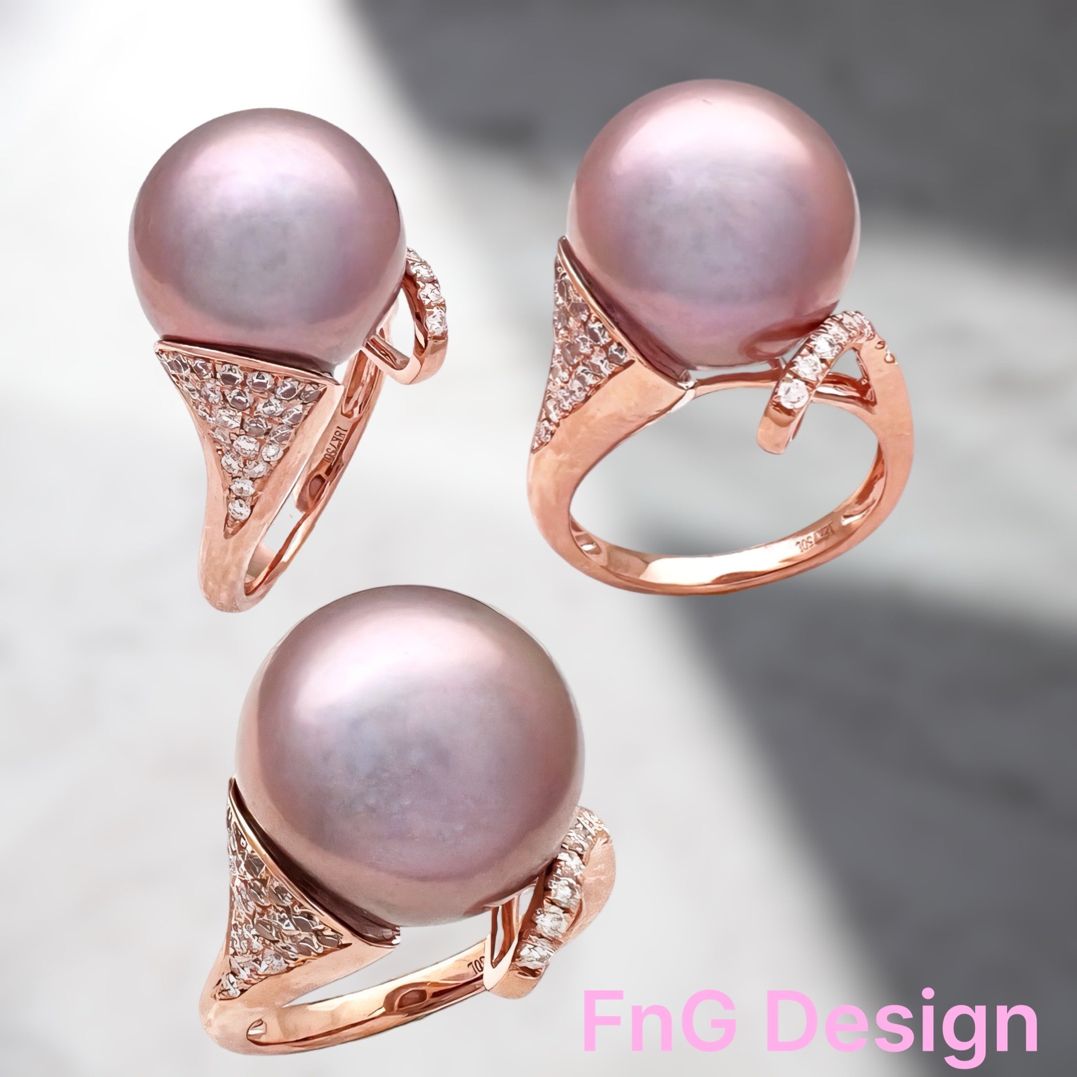 12.6MM Certified Aubergine South Sea Pearl & 0.31 Carats Diamonds Set In 18 Karat Rose Gold Ring