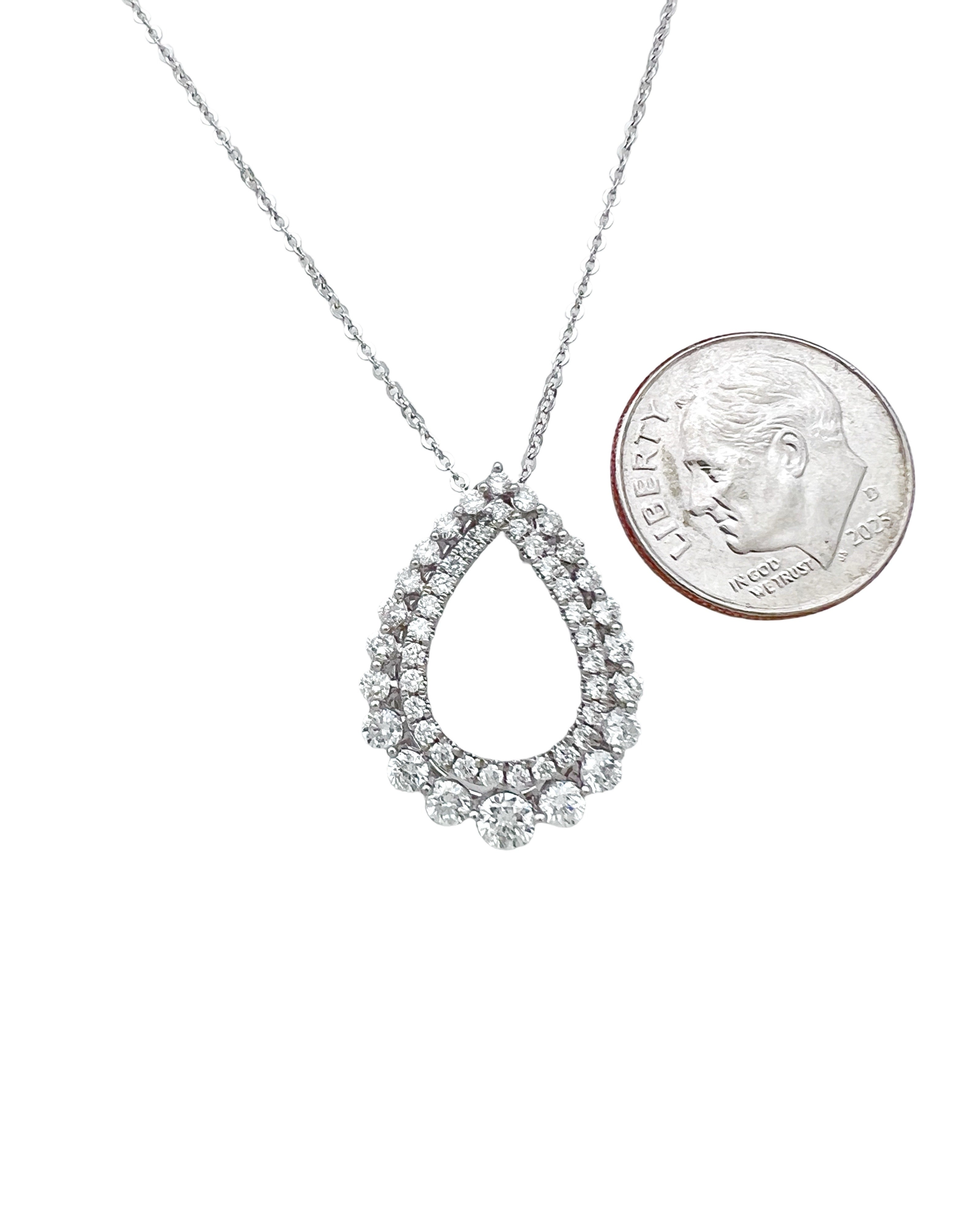 1.28 Carats Diamond VS2 Set In 18 Karat White Gold Pendant With Rolo Diamond-Cut Chain 18 Inches