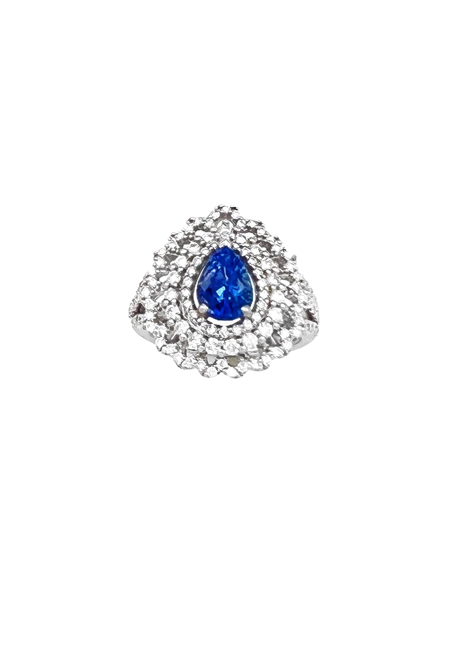 1.92Cts Sapphire Ceylon (Med-Dark Blue) 1.65Cts Diamonds 14K White Gold Ring