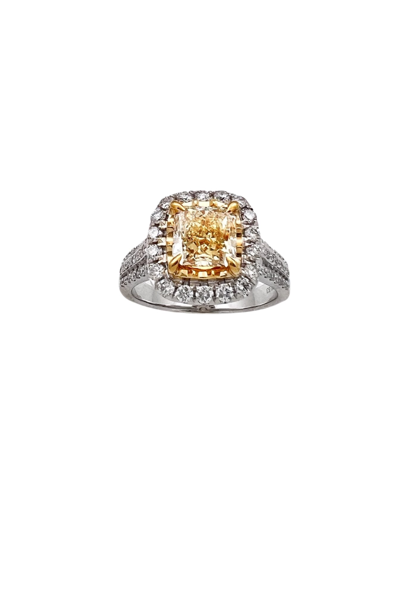 1.56 Carats Natural Diamond Faint Yellow (Center Stone) VS1 Certified W/ 0.84 Carats Diamonds 14Kt White & Yellow Gold Ring