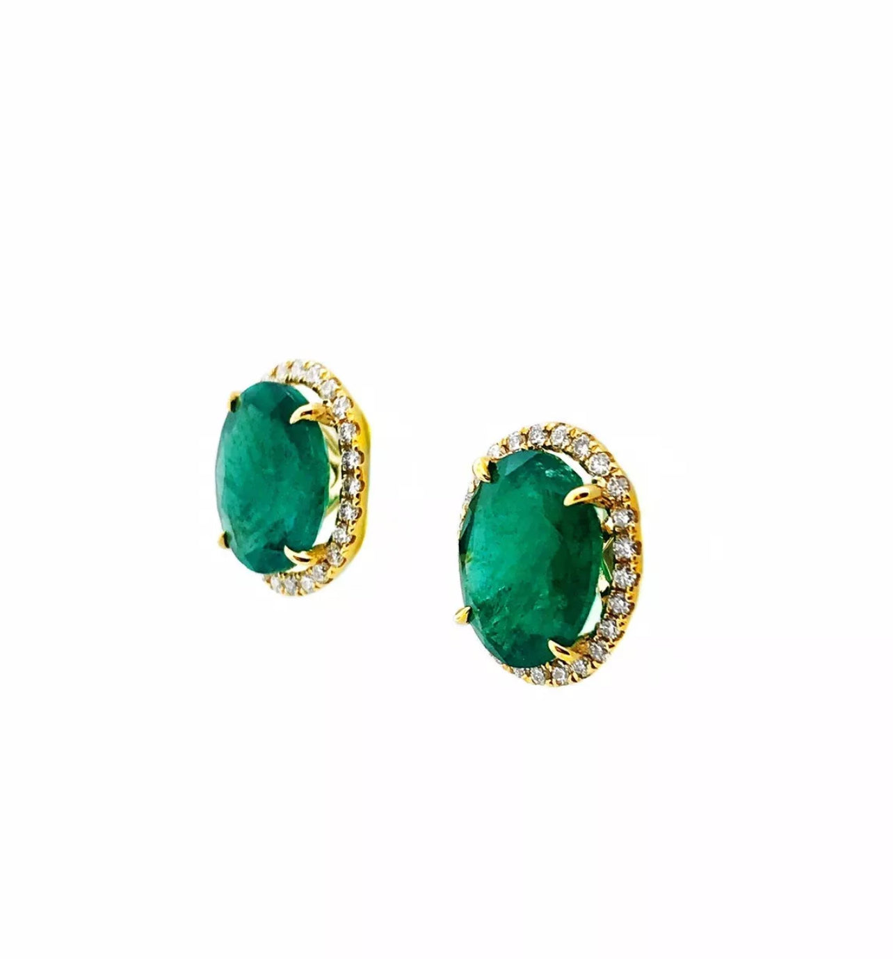 8.44 Ct Emerald F1-F2 (Brazilian)Certified & 0.80 Ct Dia 14K Yellow Gold Earring