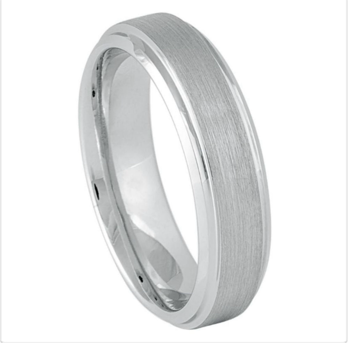 White Tungsten Carbide 6mm ion Plating Flat hi-Polished Center Brushed Stepped Edge Finish Ring