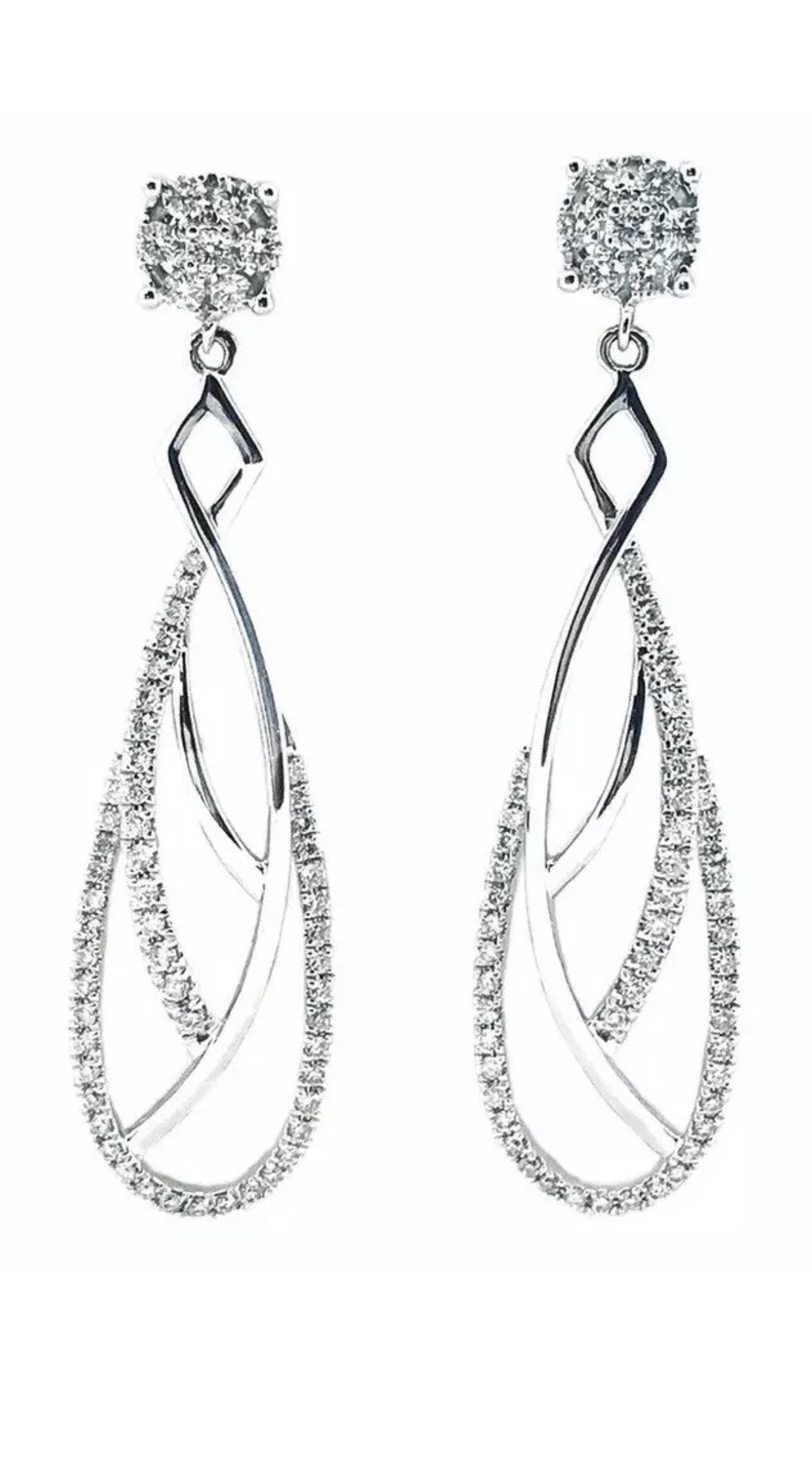 1.05 Total Carat Weight Diamonds Earrings 18K White Gold