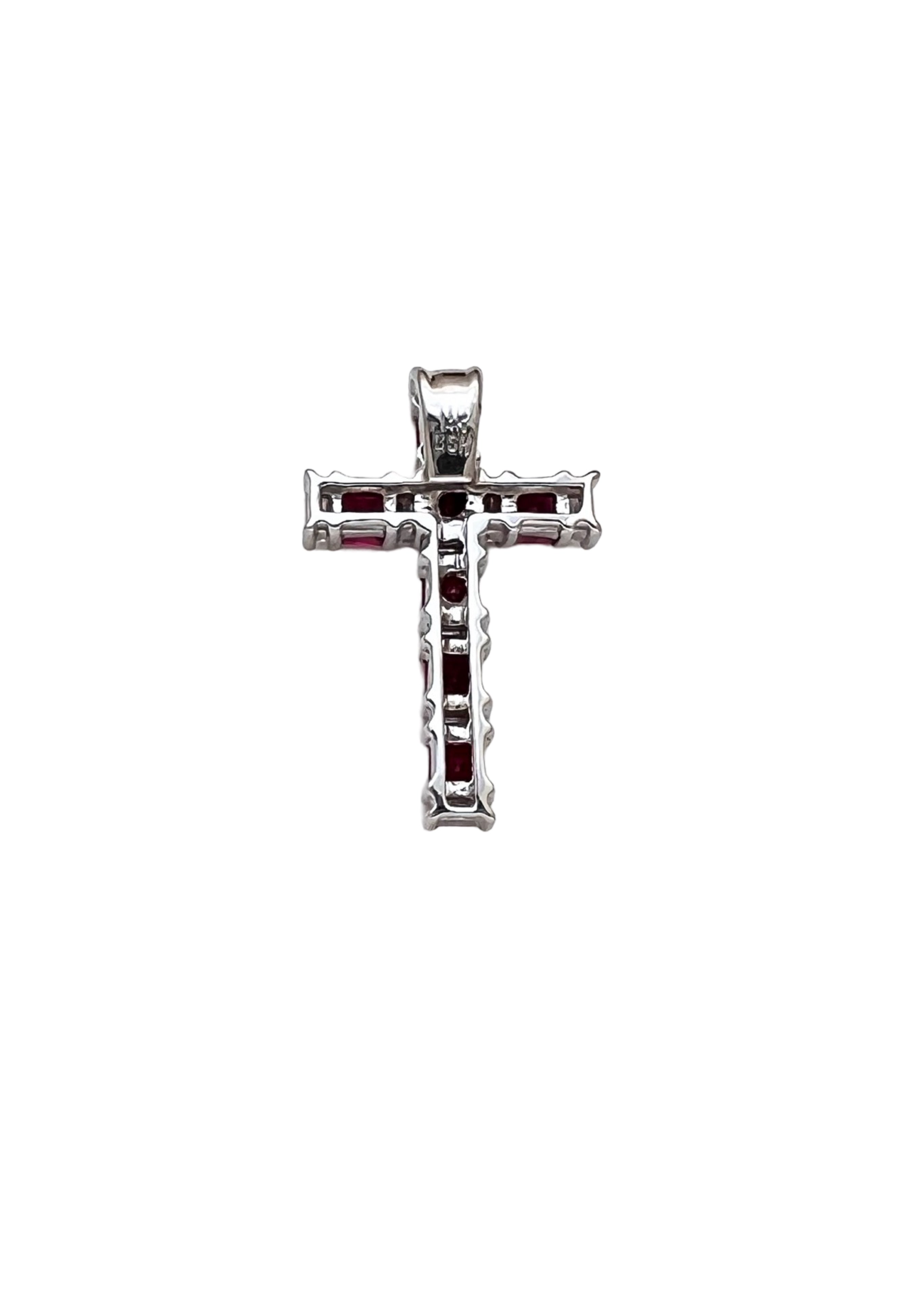 1.08Cts Rubies Burma(Certified) & 0.38Cts Diamonds 14K White Gold Cross W/Chain