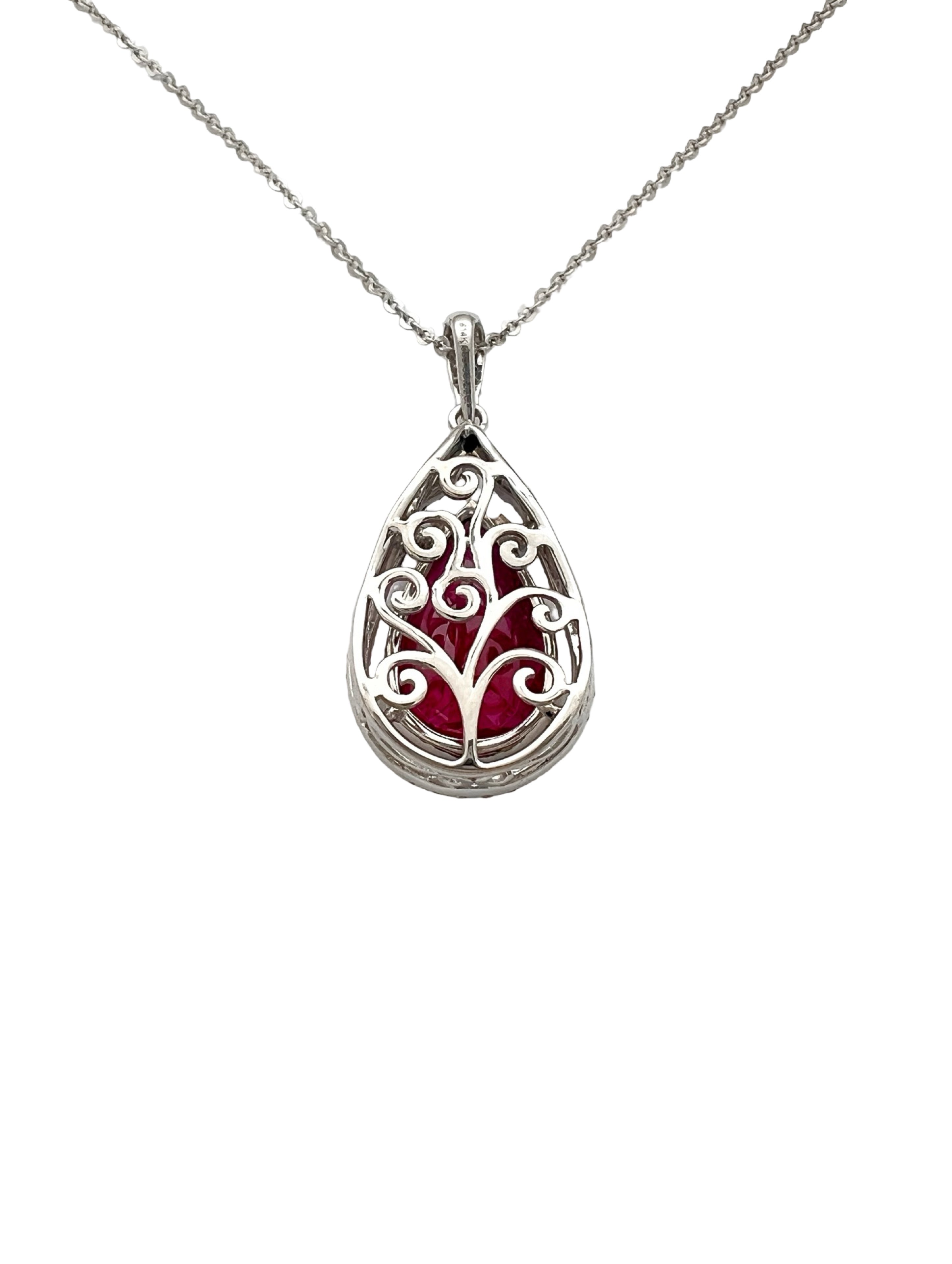 3.11 Carats Ruby Heated GIA (Certified) & 0.51 Carats Diamonds VS2 Set In 14 Karat White Gold Pendant With 14 Karat Chain 18 Inches