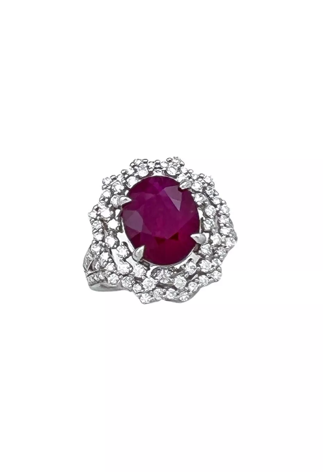 4.842 Cts Ruby Burma (Certified) and 1.43 Cts Diamond 14K White Gold Ring