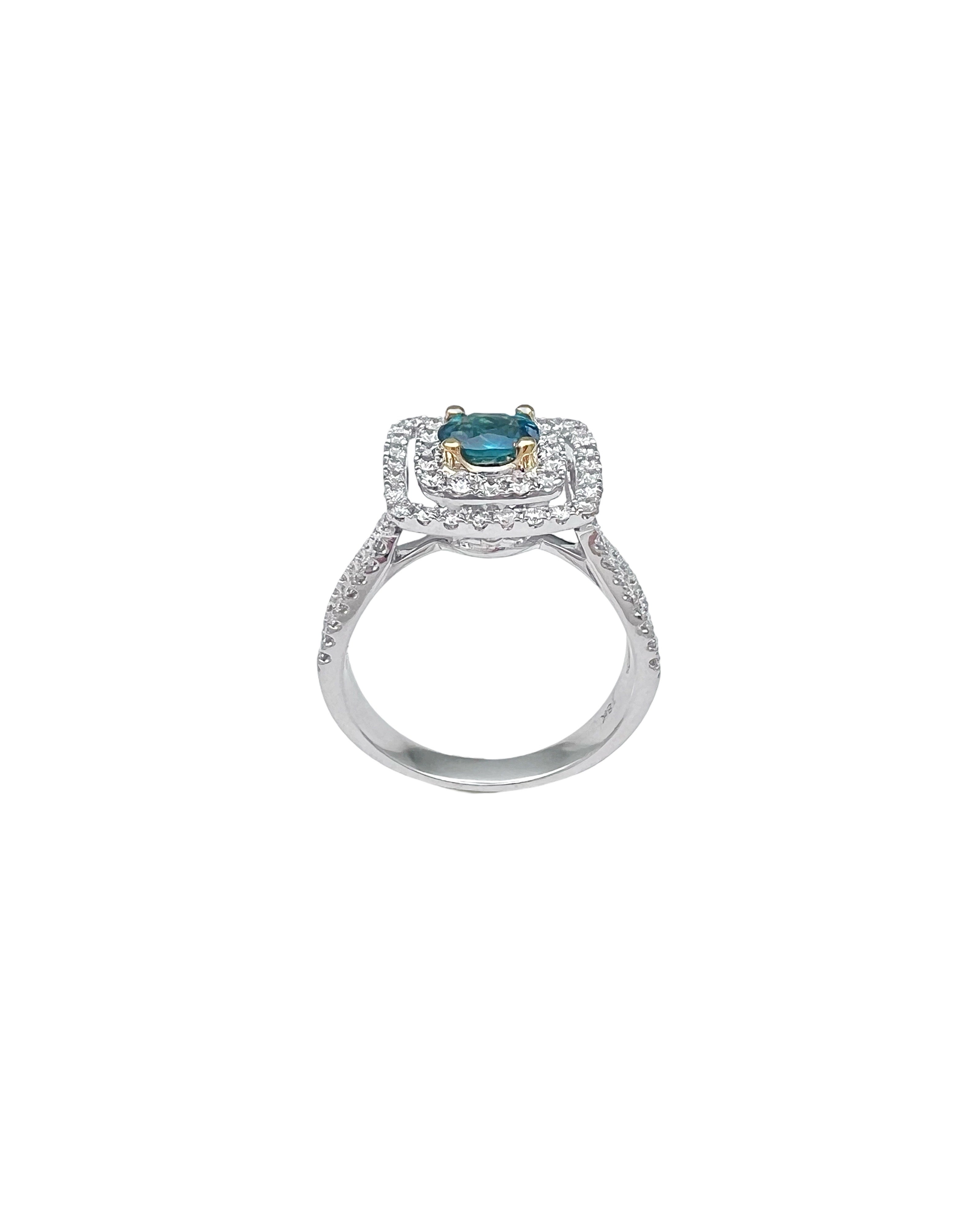0.56 Carats Alexandrite GIA (Certified) & 0.92 Carats Diamonds VS2 Set In 18 Karat White-Yellow Gold Ring