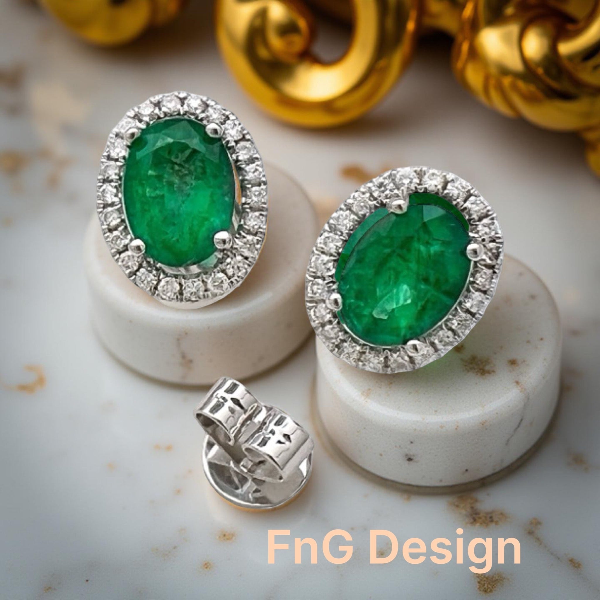1.33 Carats Brazilian Emeralds “No Oil” ( Certified) & 0.38 Carats Diamonds VS2 Set In 28 Karat White Gold Earrings