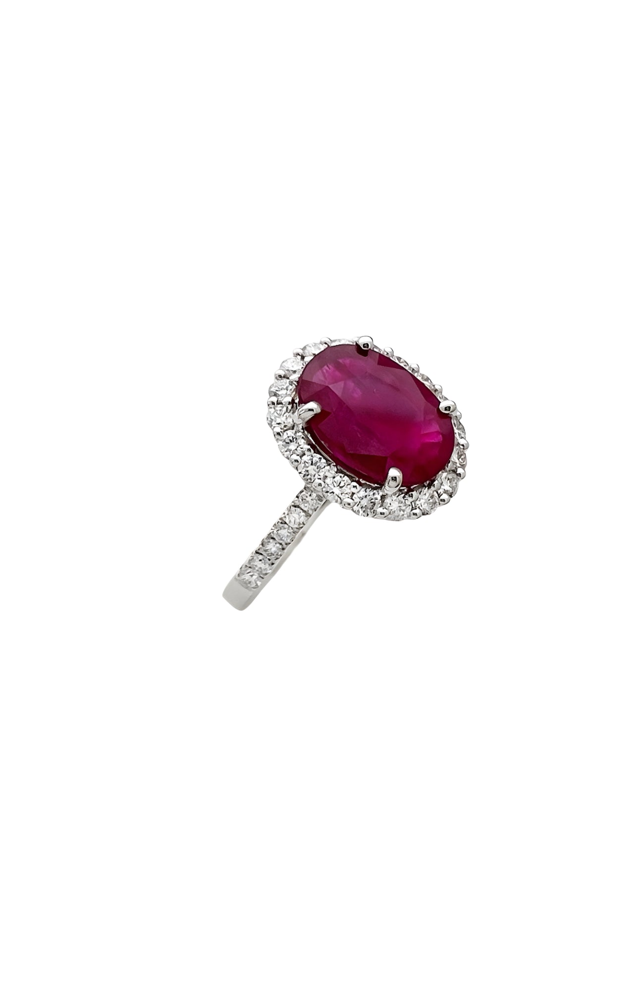 2.12 Carats Myanmar (formerly Burma) Ruby (Certified) & 0.59 Carats Diamonds VS2 Set In 18K White Gold Ring