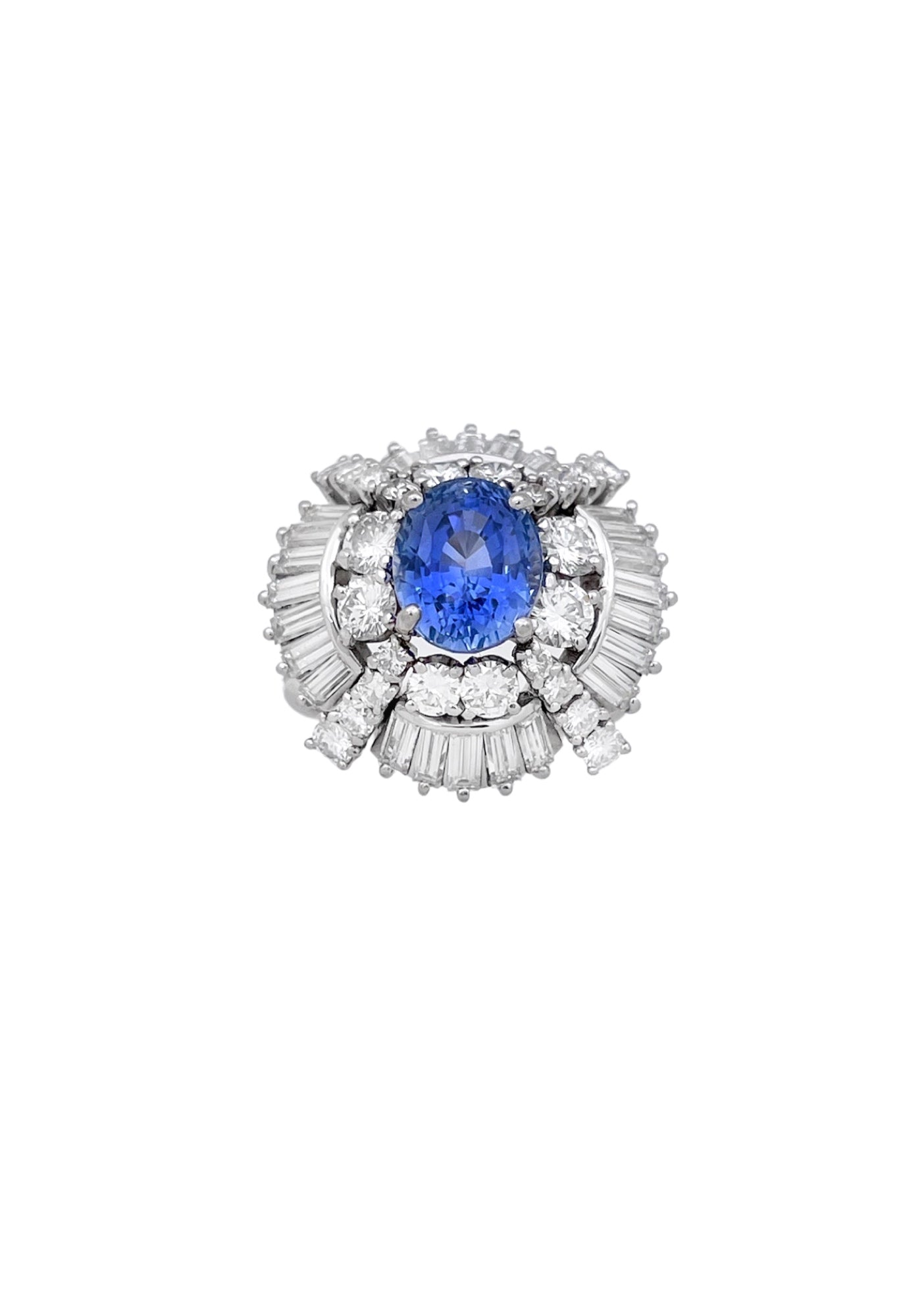 4.45Cts Sapphire Heated(Med Violetish-Blue) 5.61Cts Diamonds Cert. Platinum Ring