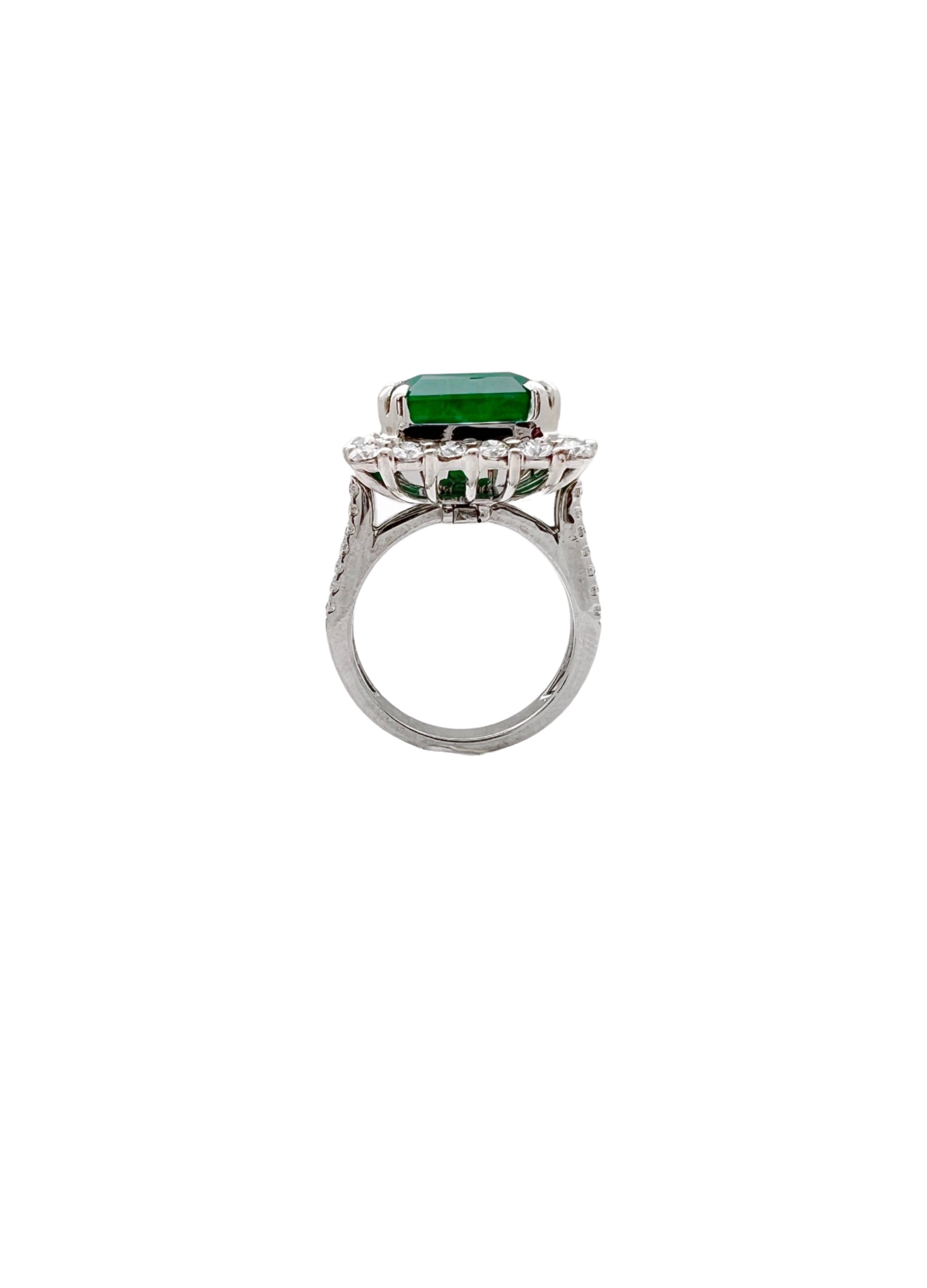 9.508 Carats  Emerald No-Oil  Brazilian (Certified) & 2.12Cts Diamonds Set In 18 Karat White Gold Ring Or Pendant