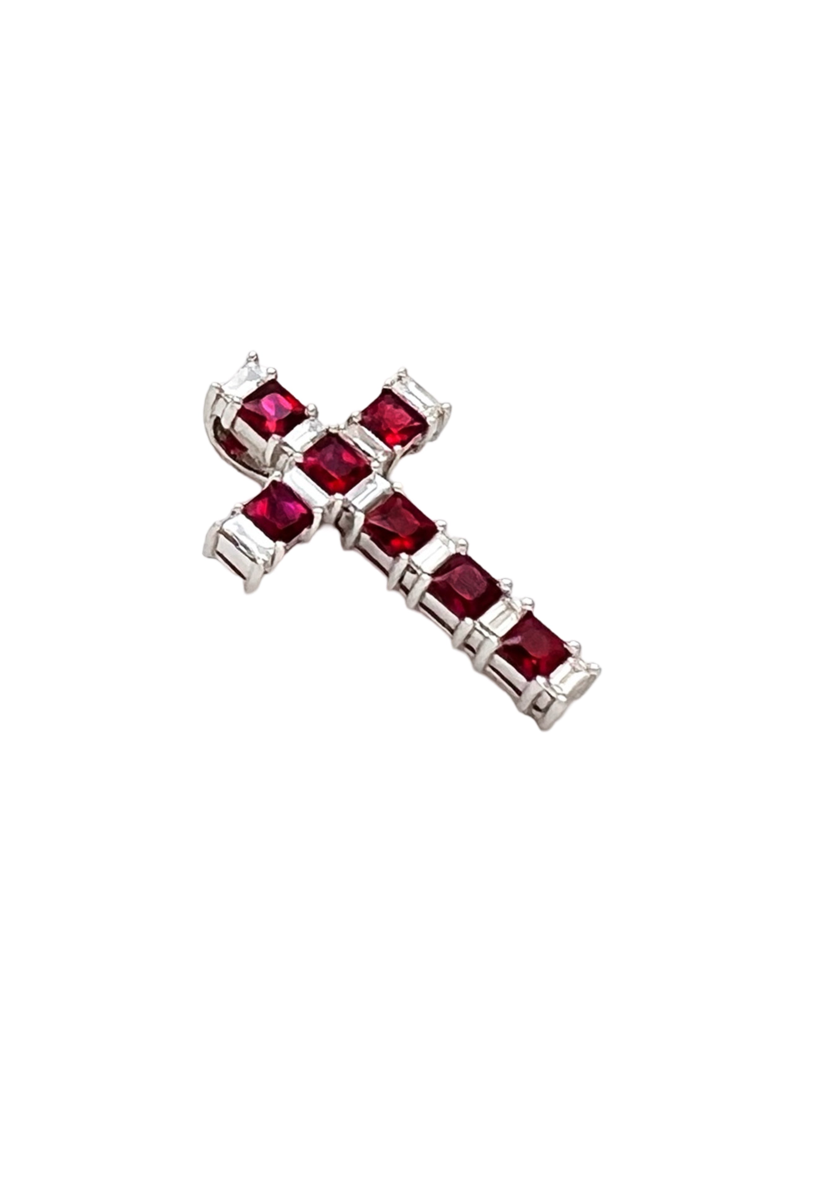 1.08Cts Rubies Burma(Certified) & 0.38Cts Diamonds 14K White Gold Cross W/Chain