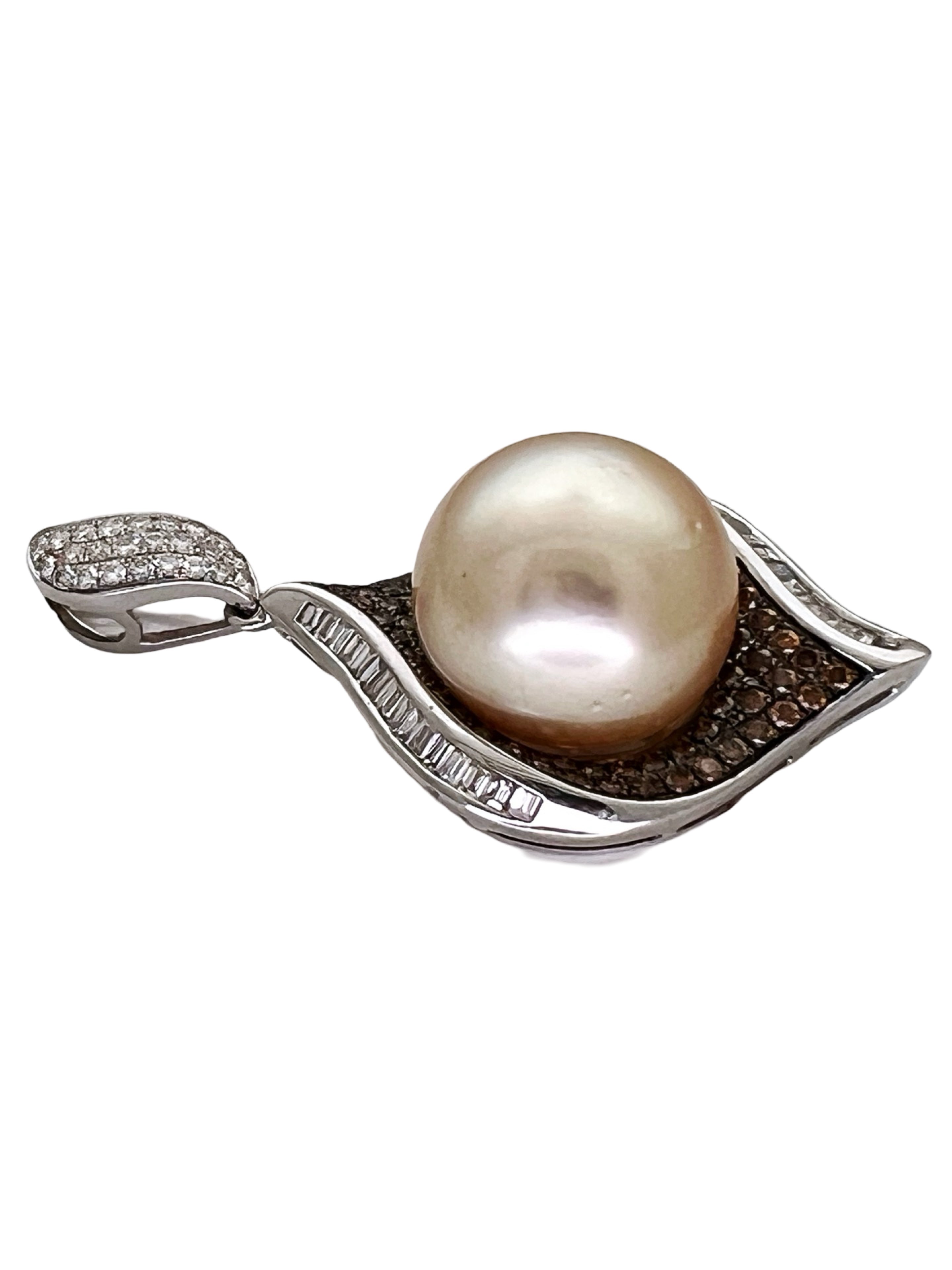Golden South Sea Pearl, Chocolate And White Diamond Pendant 18K W/18K Chain