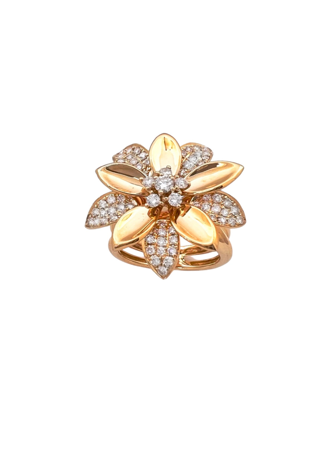 1.34 Carats Diamonds 18K Yellow Gold Blooming Blossom Ring