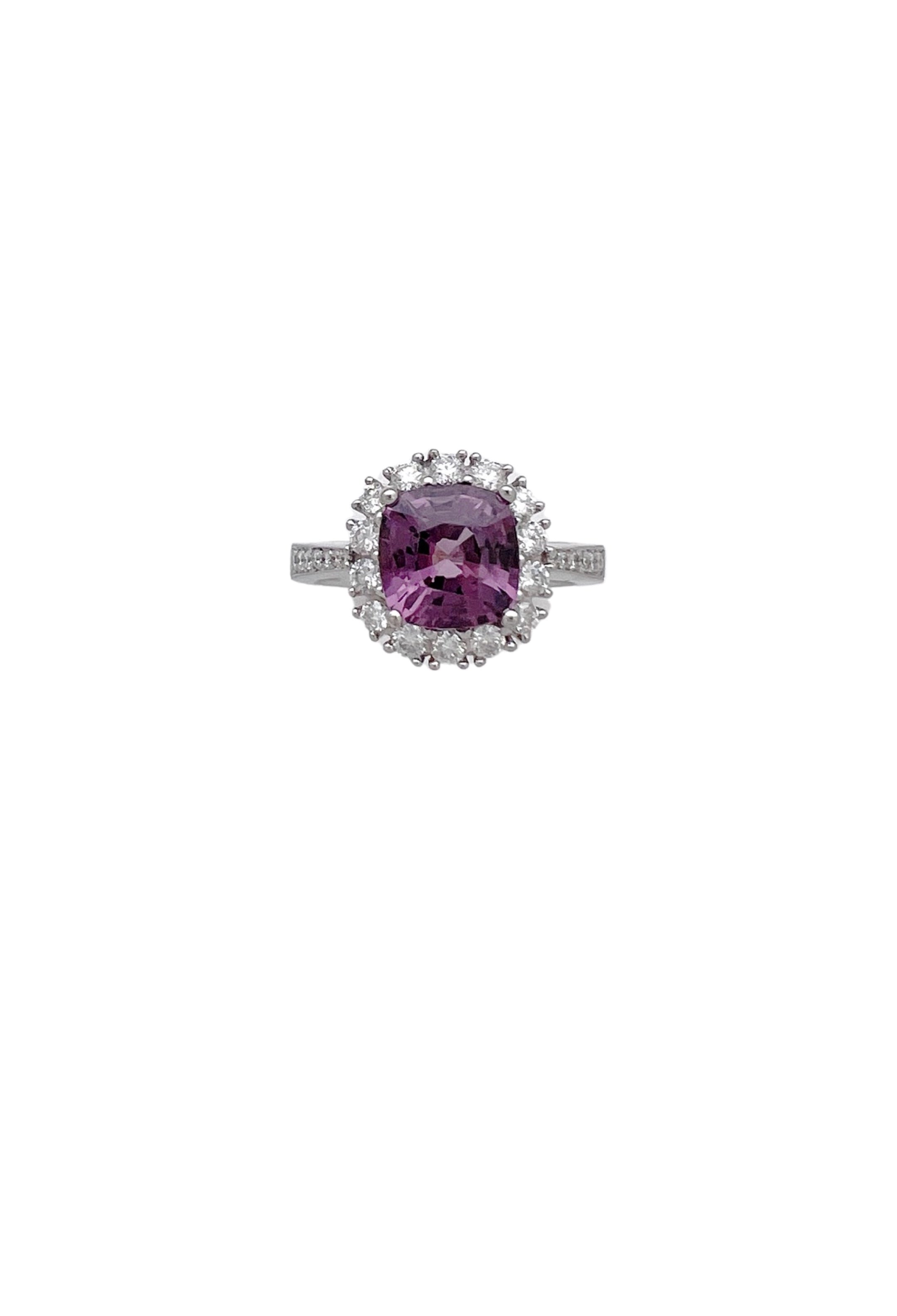 2.46Cts Spinel (Lavendar) No Treatment (Certified) & 0.75Cts Diamonds Set In 14K White Gold Ring