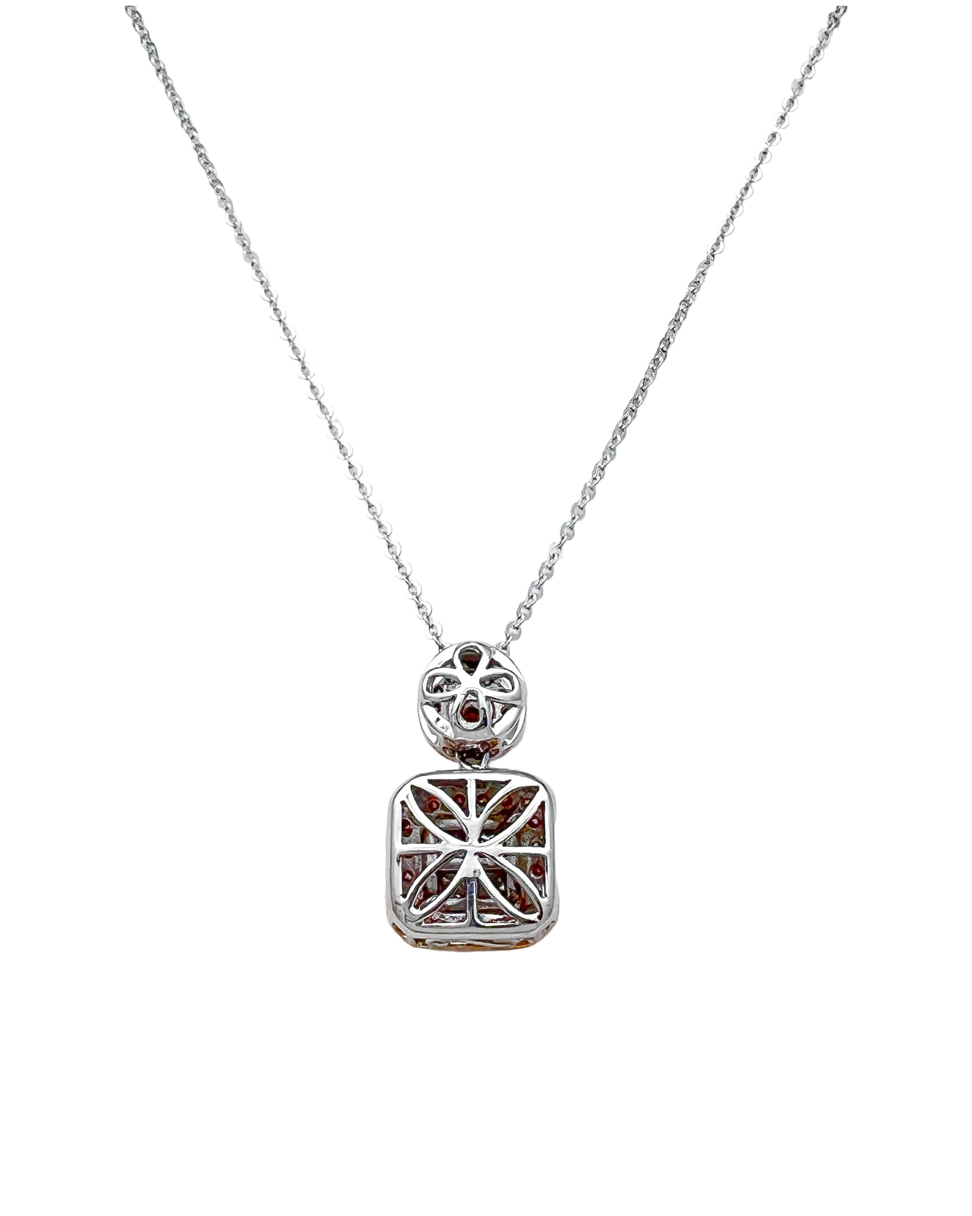 0.75 Carats Diamonds VS2 & 0.25 Carats Pink Diamonds & .03 Carats Yellow Diamonds Set In 18 Karat White Rose & Yellow Gold Pendant With Rolo Diamond-Cut Chain 18 Inches
