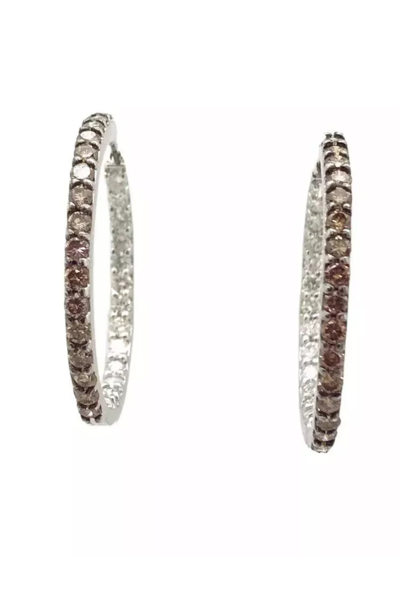 2.07 Total Carat Weight Diamonds Wht-Choc (IN-Out)14K White Gold Hoop Earrings