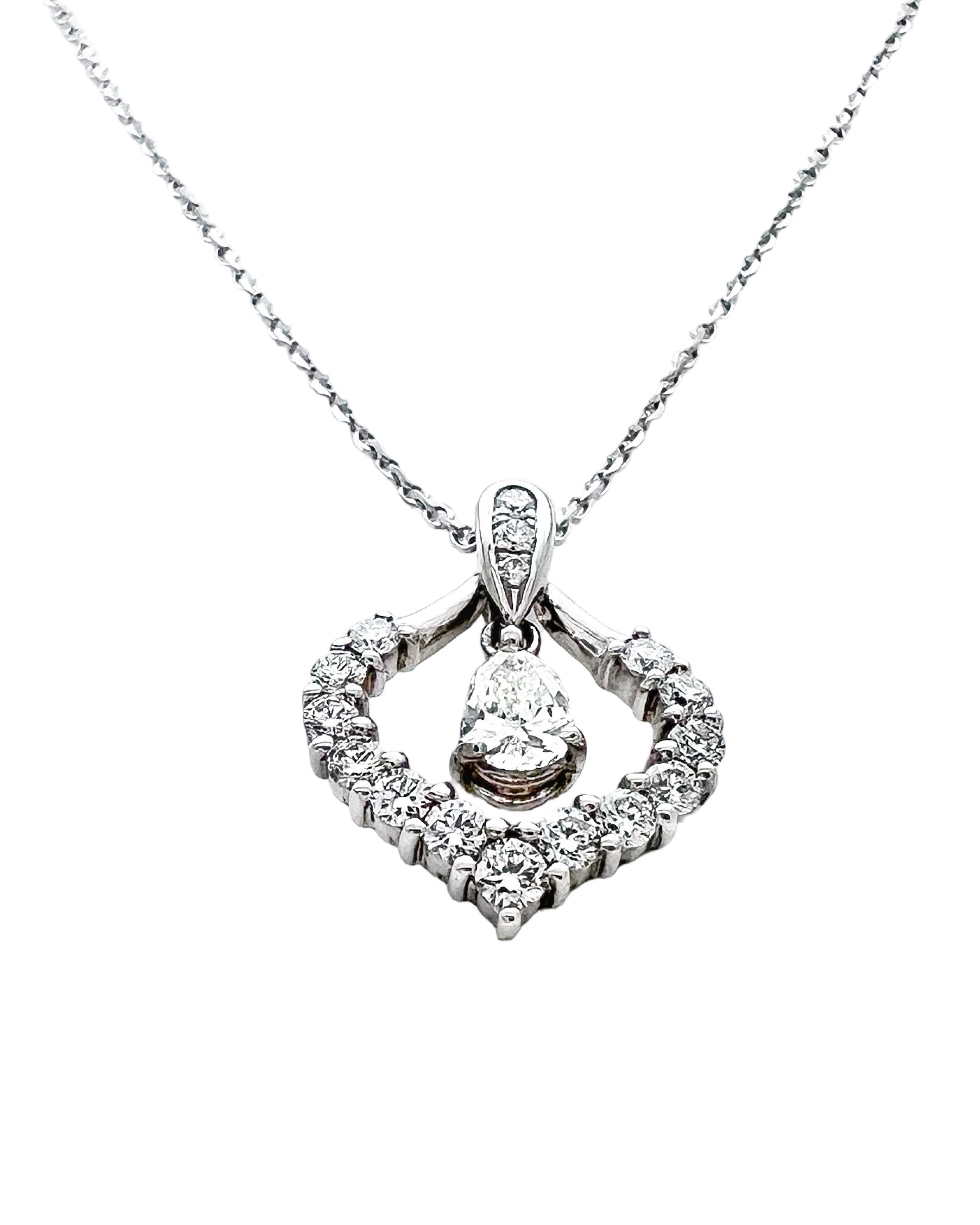 0.84 Carats Diamonds VS2 (Ctr .31) Set in 18 Karat White Gold Pendant & 18” Rolo Diamond-Cut Chain