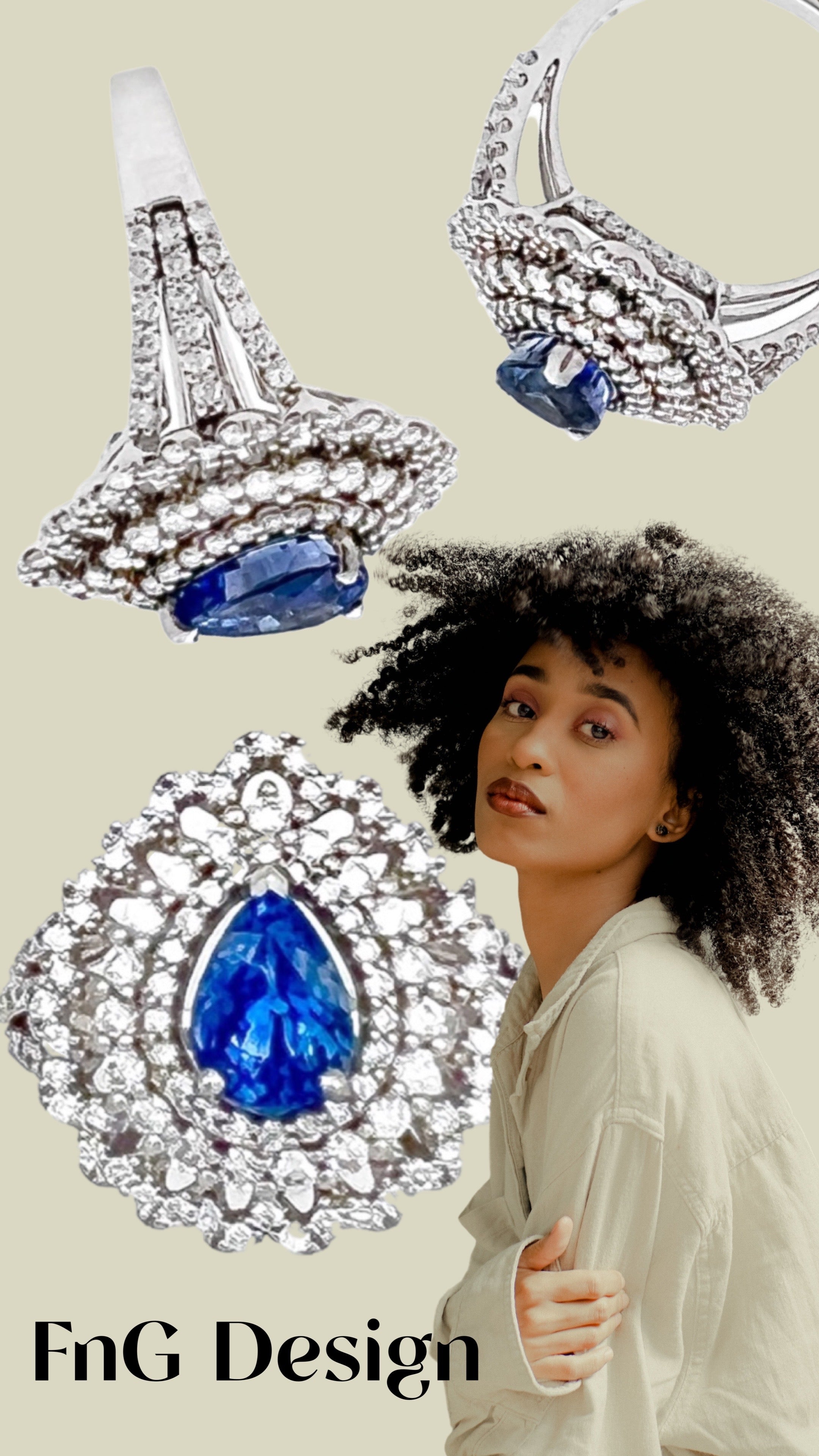 1.92Cts Sapphire Ceylon (Med-Dark Blue) 1.65Cts Diamonds 14K White Gold Ring