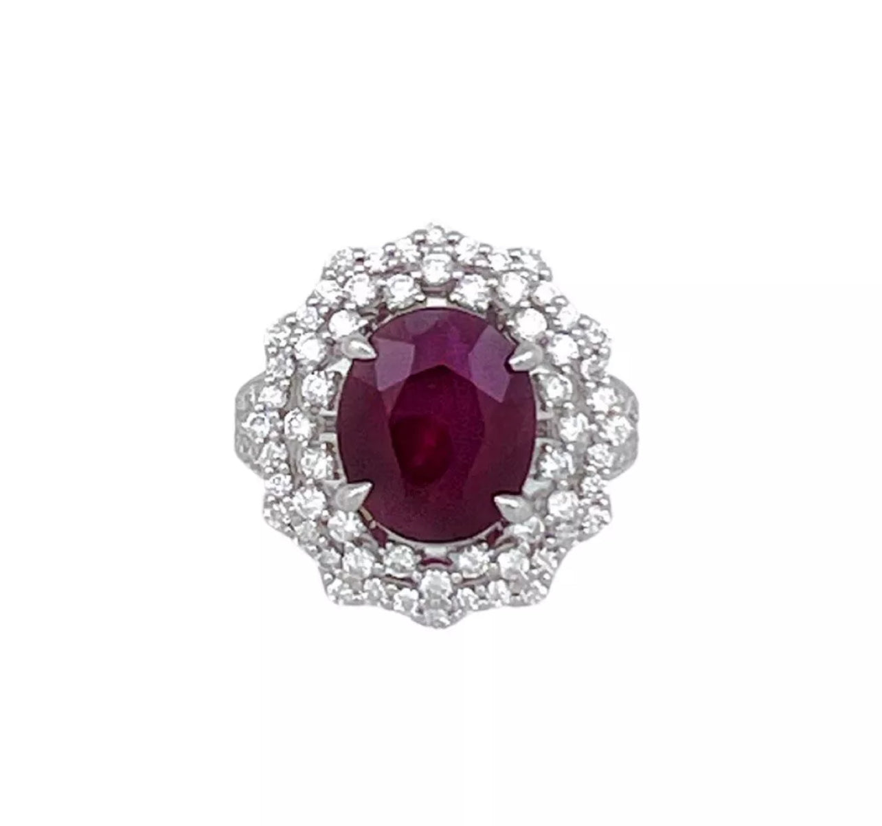4.842 Cts Ruby Burma (Certified) and 1.43 Cts Diamond 14K White Gold Ring
