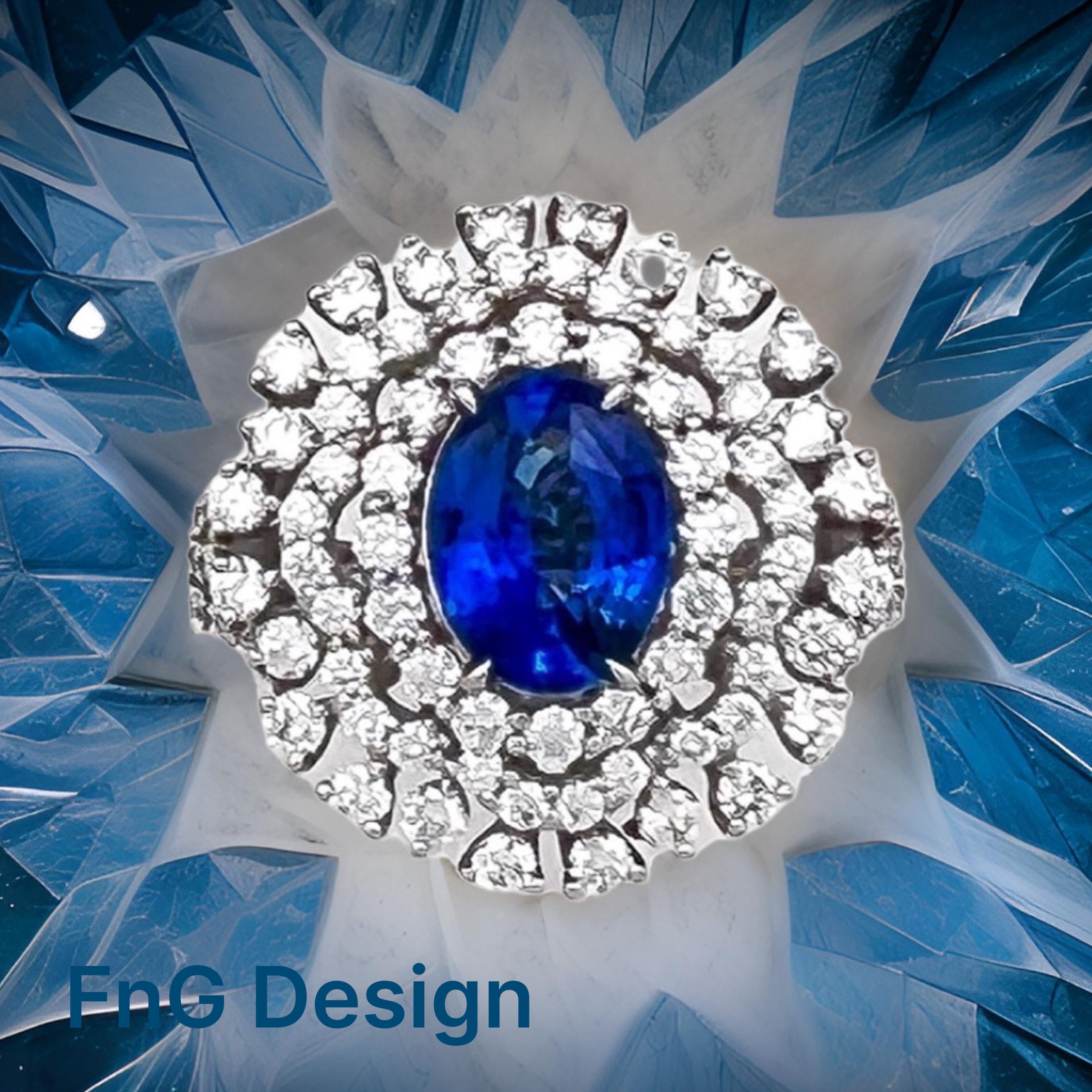 1.710Cts Sapphire Ceylon Certified (Med Dark Blue) 1.58Cts Diamonds 14K White Gold Ring