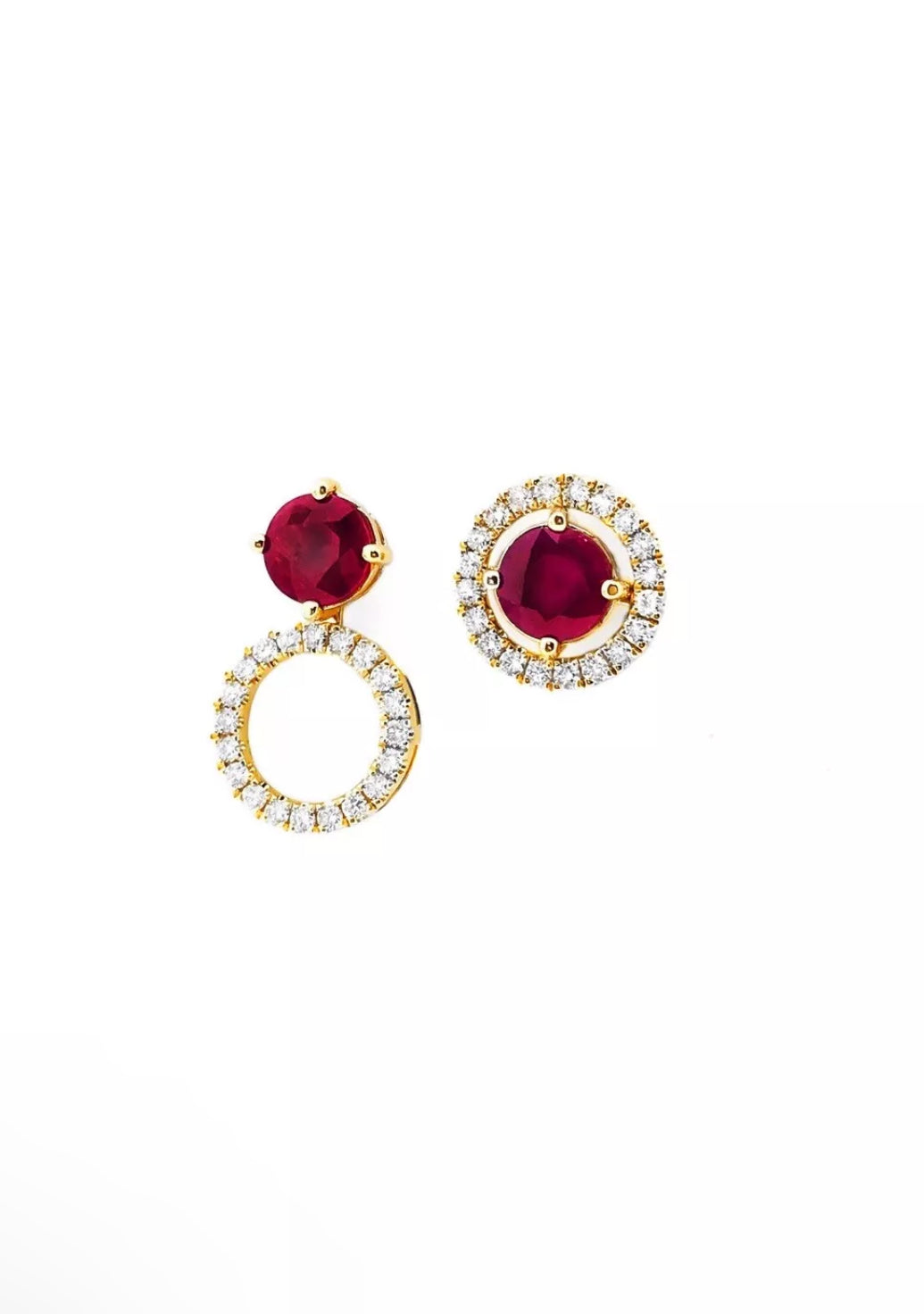 2.89 Carats Rubies (Certified) & 0.80 Carats Diamonds 14K Yellow Gold Earrings (3-Way Wear)