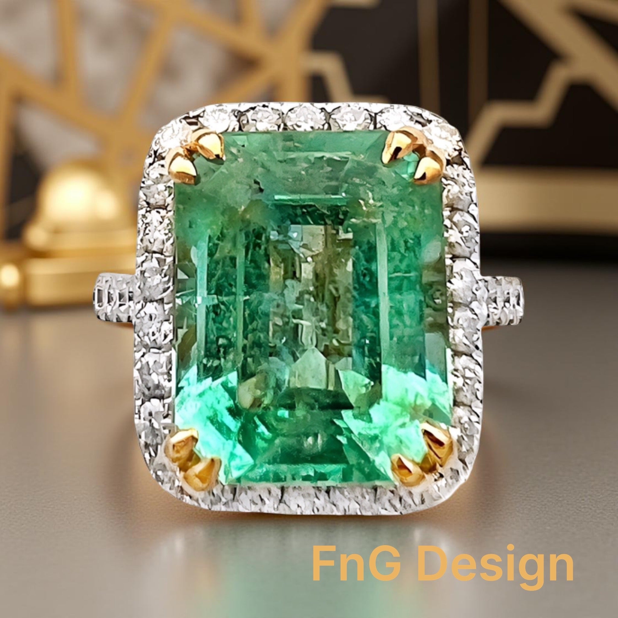 7.21 Carats Colombian Emerald F1 (Certified) & 1.02 Carats Diamonds VS2 Set In 14 Karat White Gold Ring