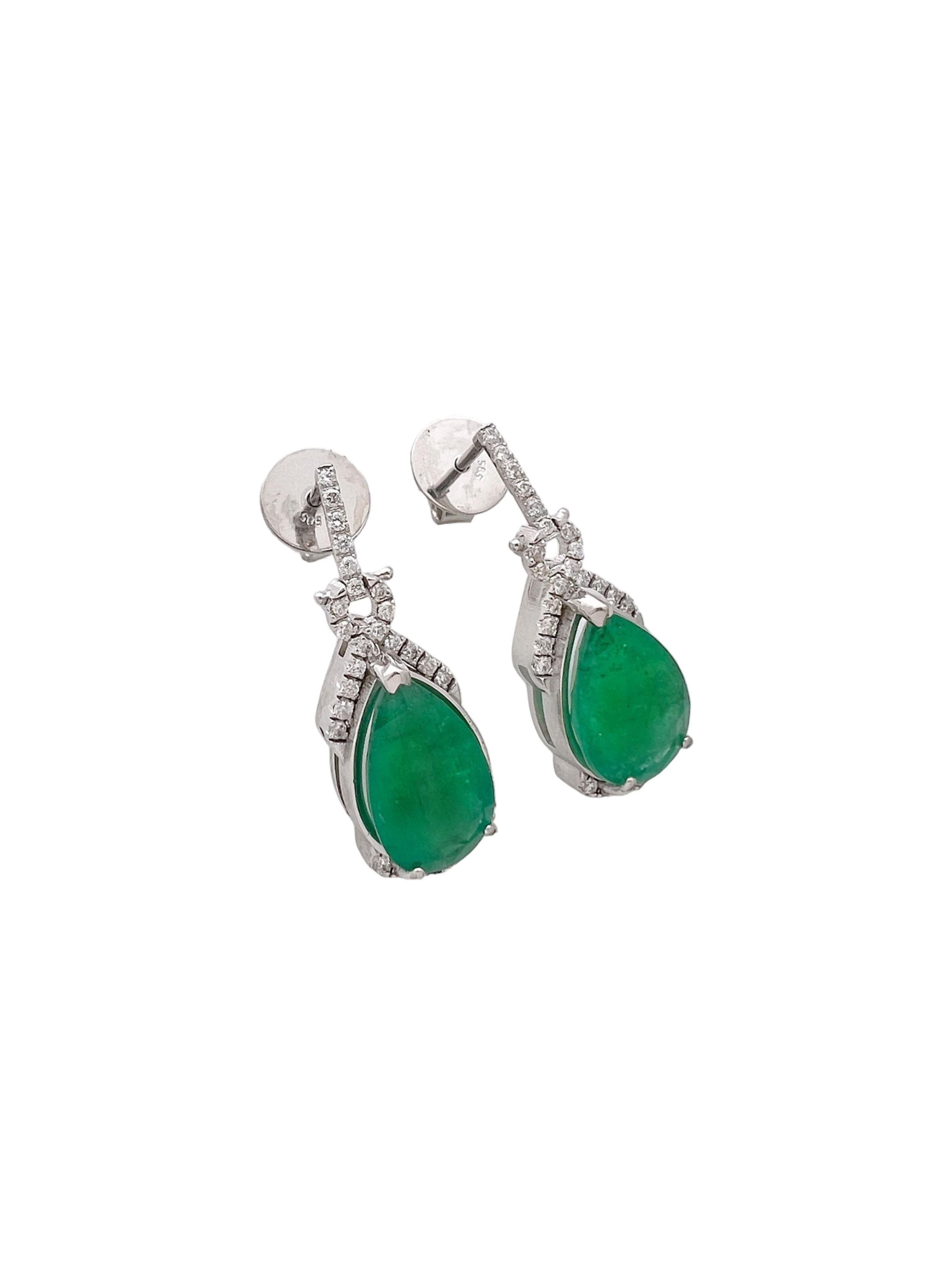 5.76 Carats Colombian Emeralds F1 (Certified) & 0.81 Carats Diamonds Set in 14K White Gold Earrings