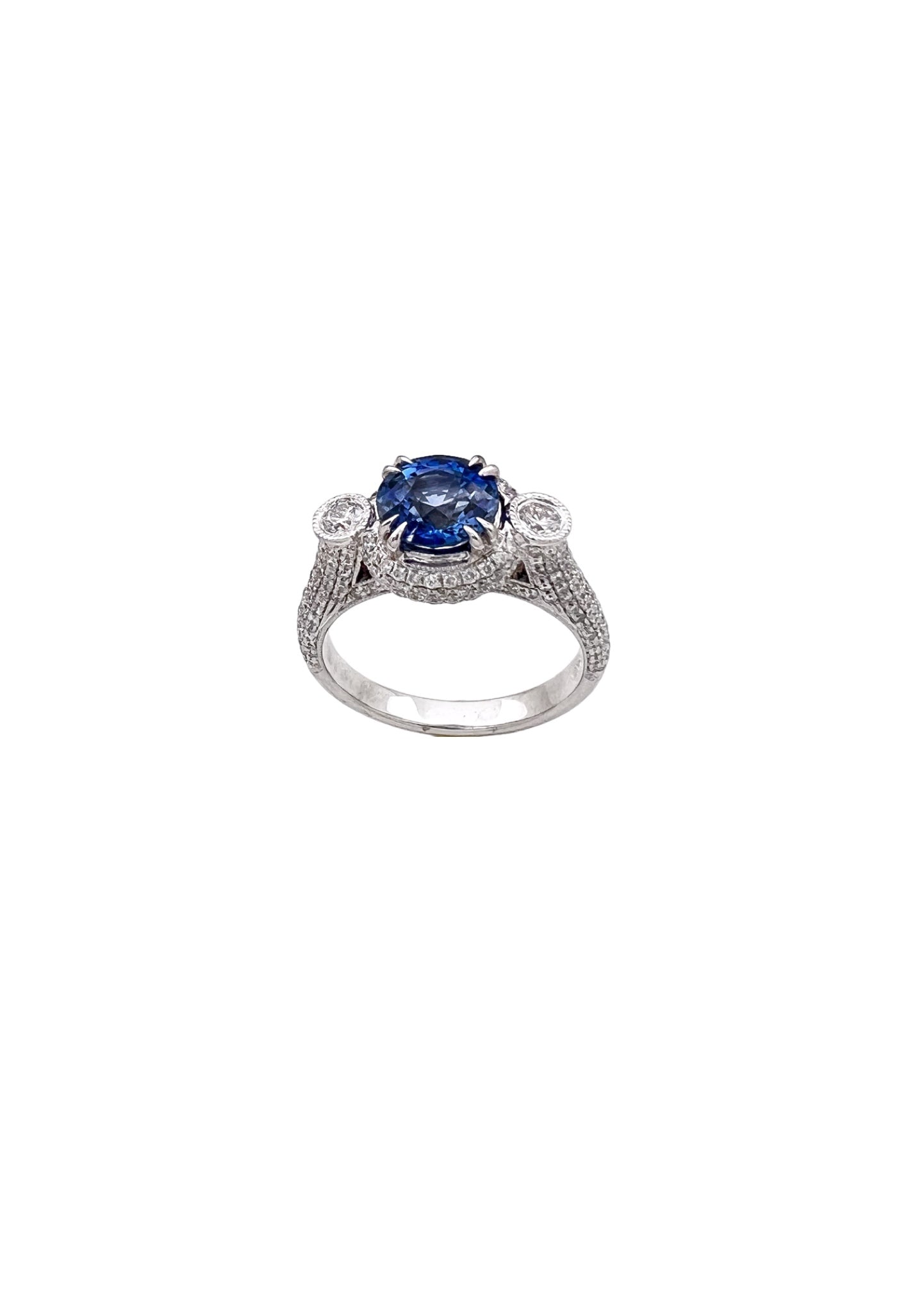 1.88 Carats Ceylon Sapphire Certified & 1.51 Carats Diamonds VS2 14Kt White Gold Ring