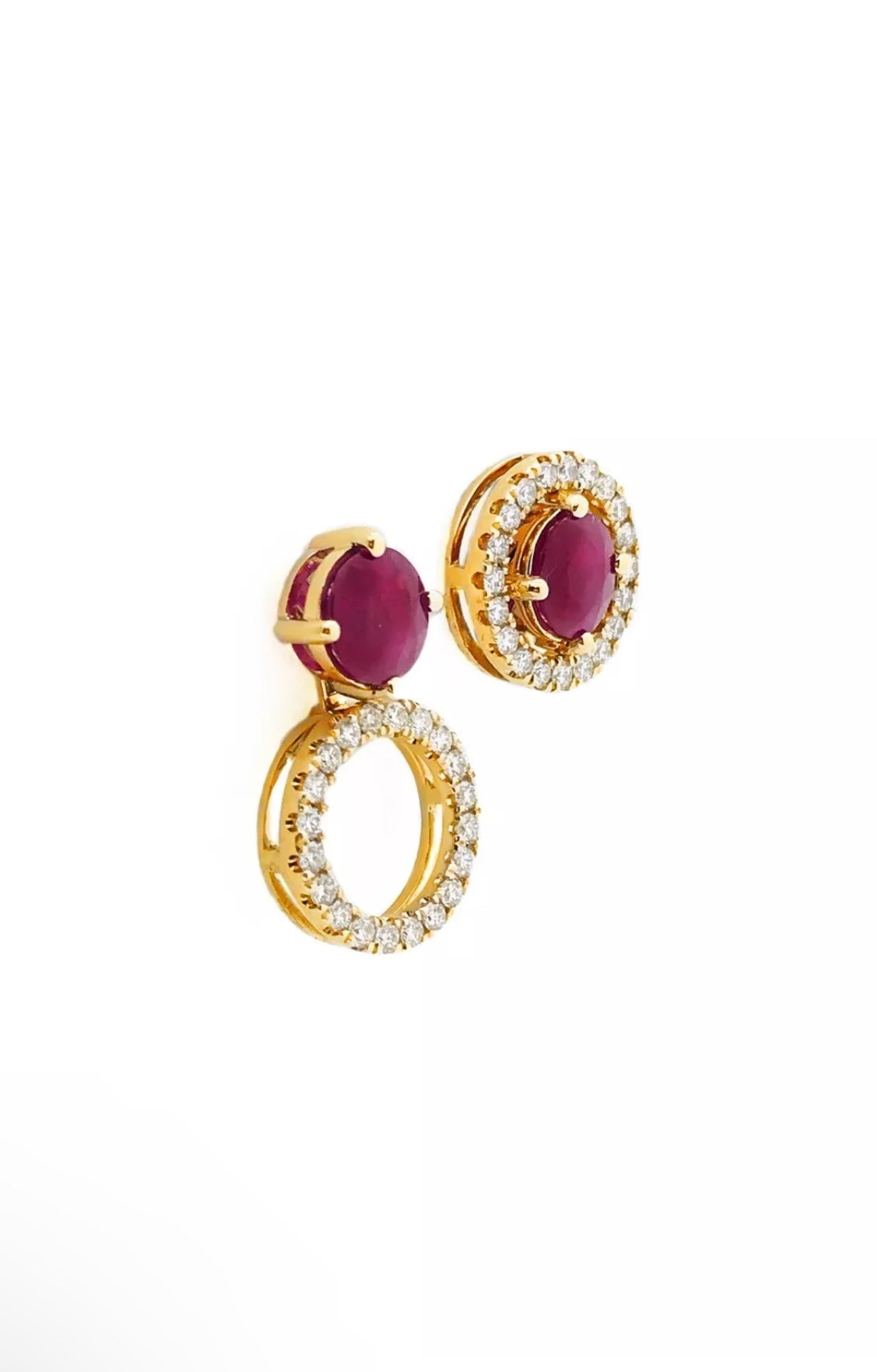 2.89 Carats Rubies (Certified) & 0.80 Carats Diamonds 14K Yellow Gold Earrings (3-Way Wear)
