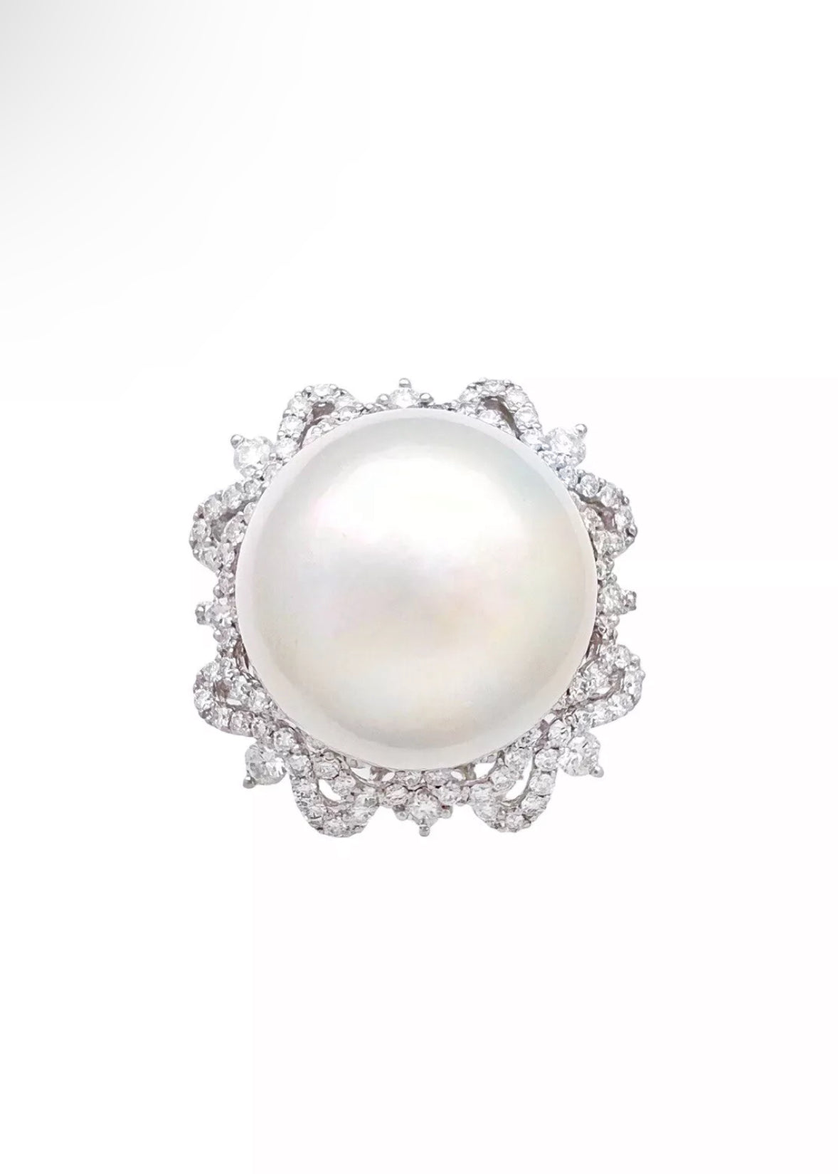 16.4MM South Sea Pearl (Certified) & 2.04 Carats Diamonds VS2 Set In 18K White Gold Ring