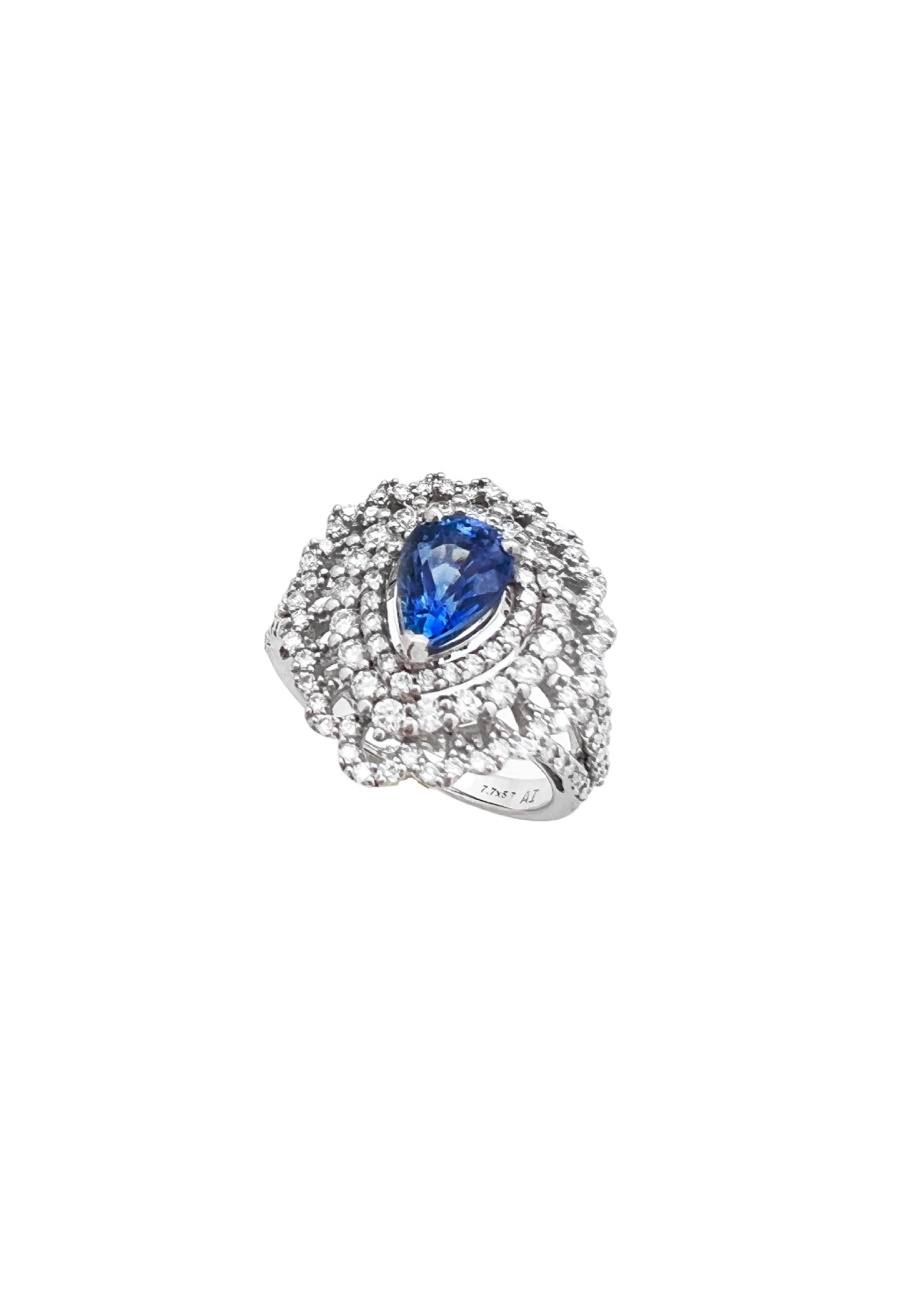 1.92Cts Sapphire Ceylon (Med-Dark Blue) 1.65Cts Diamonds 14K White Gold Ring
