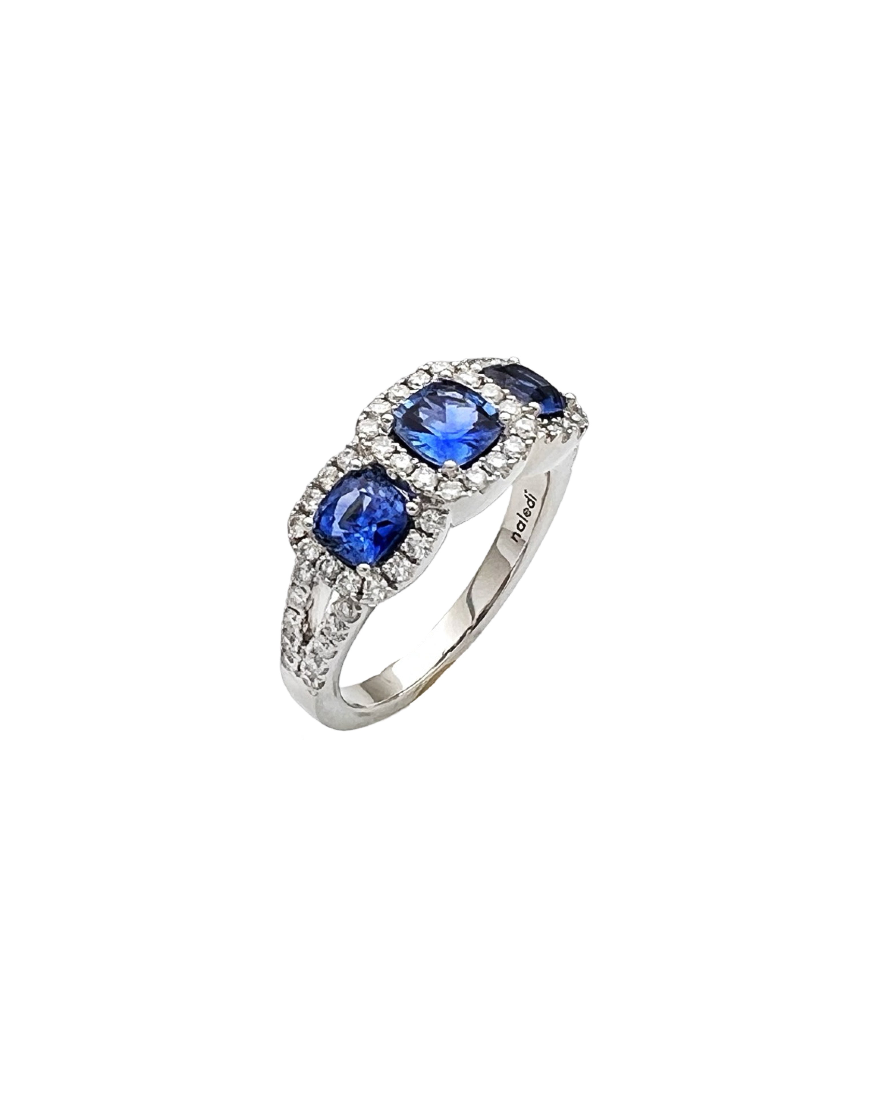 1.56Cts Sapphires Ceylon(Med Blue) 0.75Cts Diamonds 14K White Gold Ring