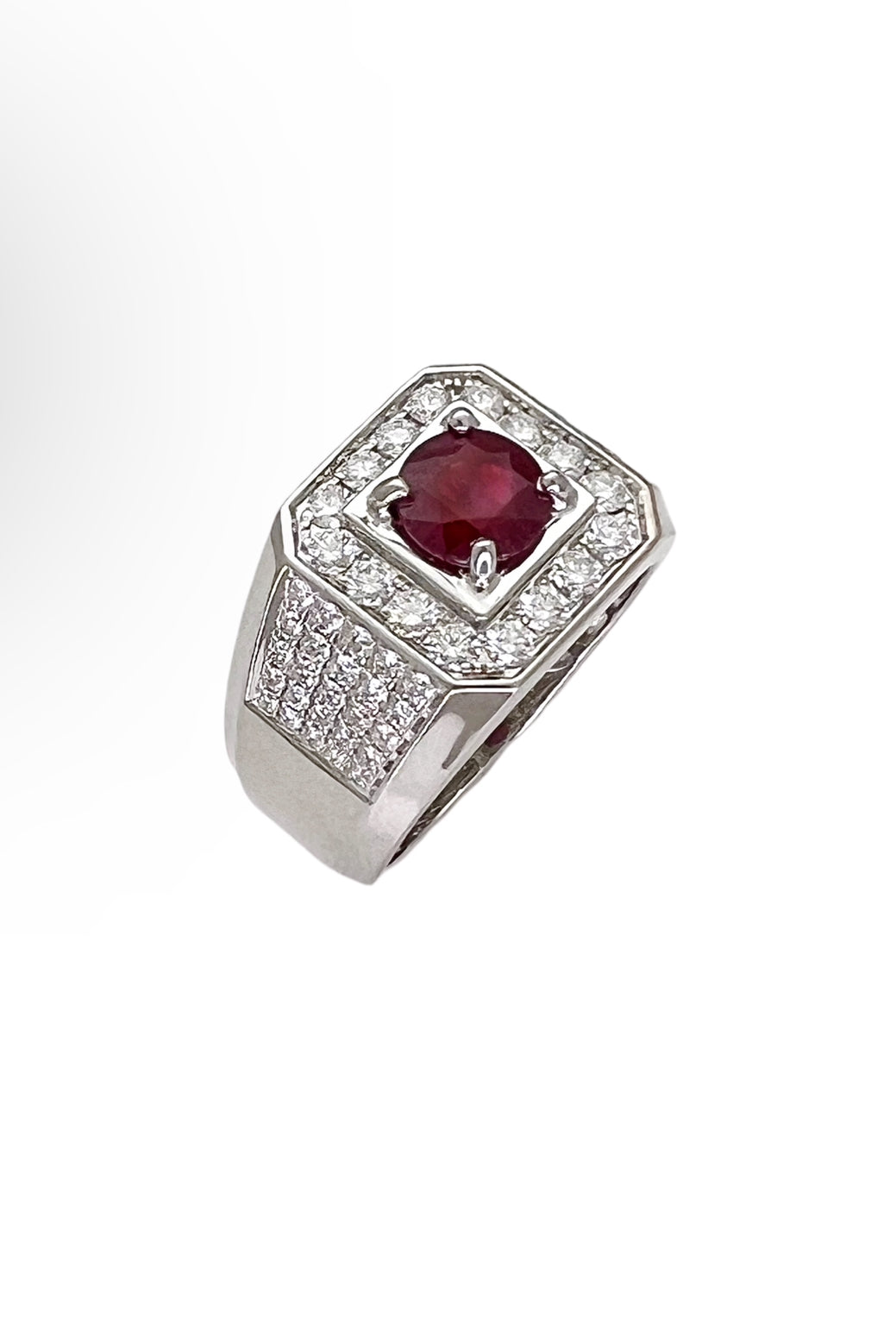 1.60Cts Burma Ruby Certified W/ 1.59Cts Diamonds 18K White Gold Ring