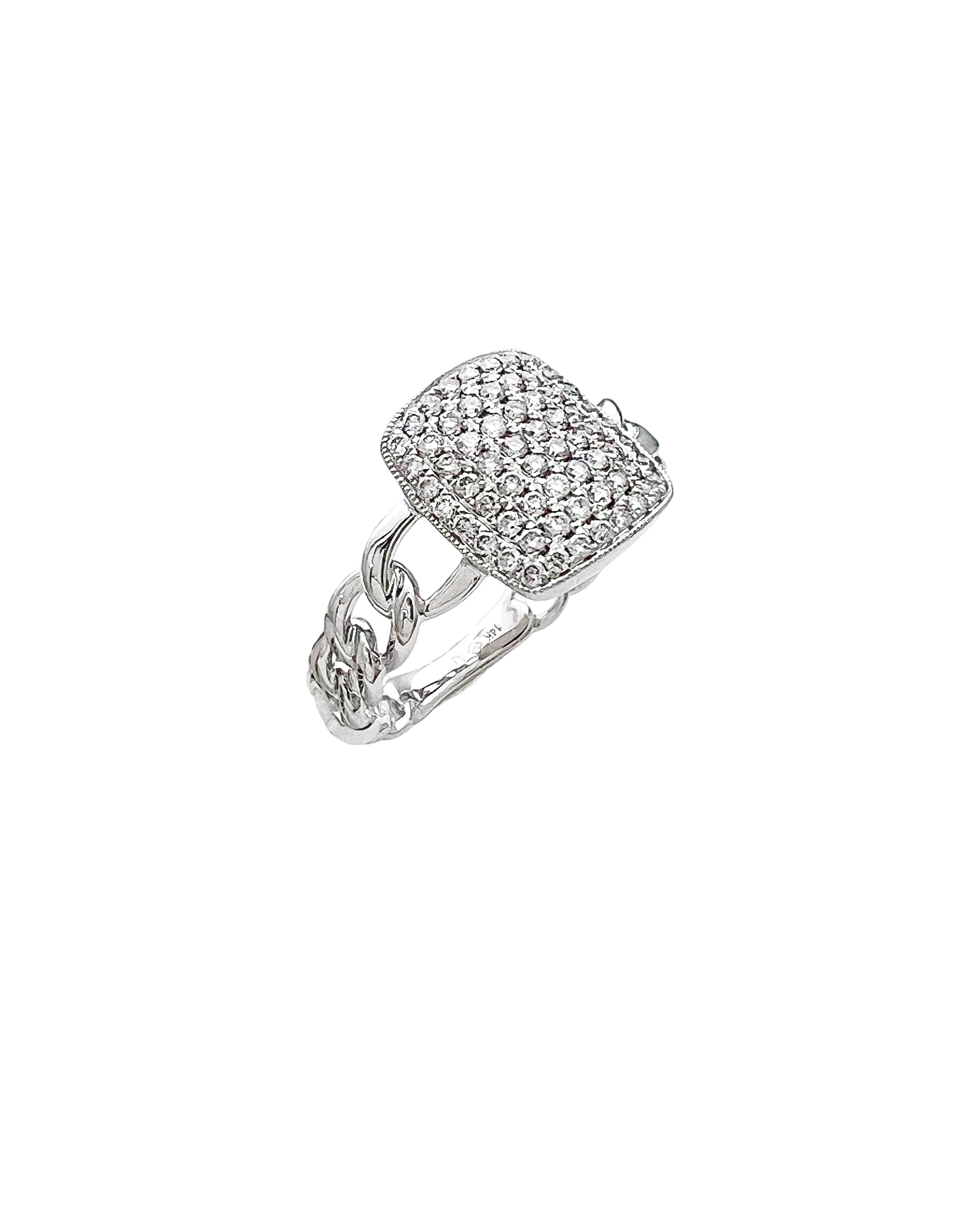 0.45 Carats Diamonds VS2 Set In 14 Karat White Gold Cuban Ring