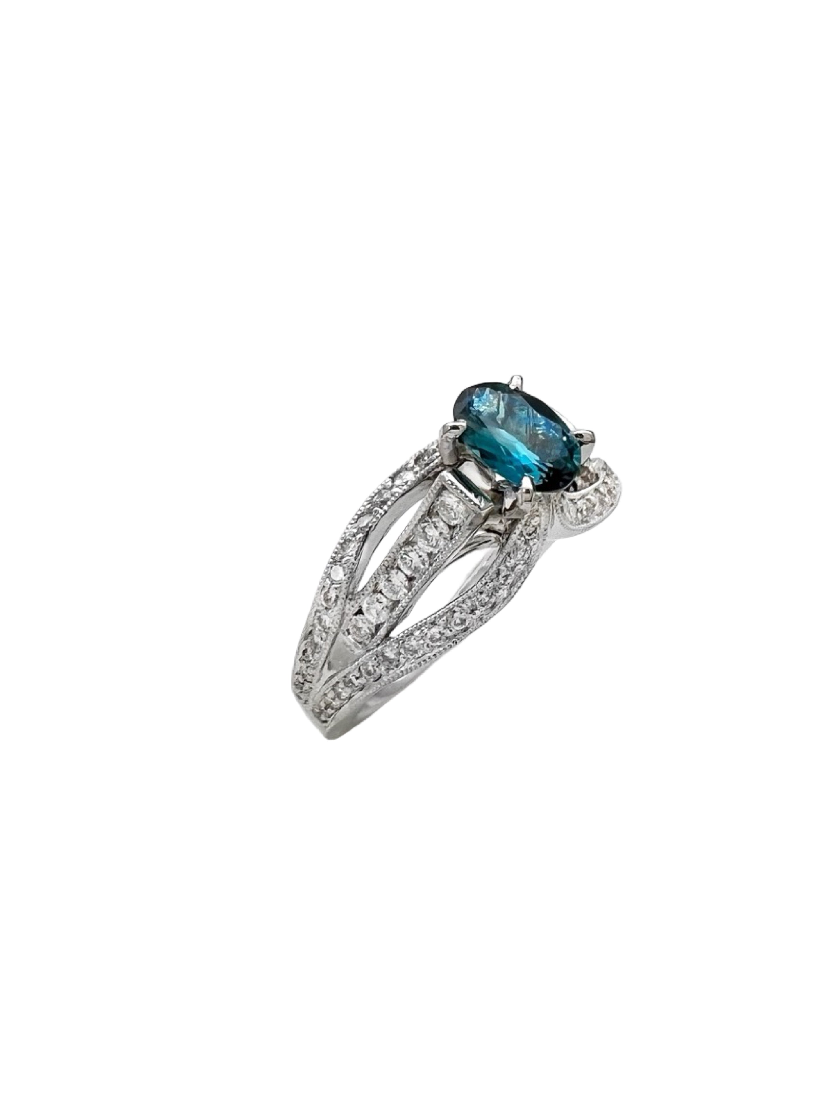 0.55 Carats Alexandrite GIA (Certified) & 0.94 Carats Diamonds Set In 18K white Gold Ring