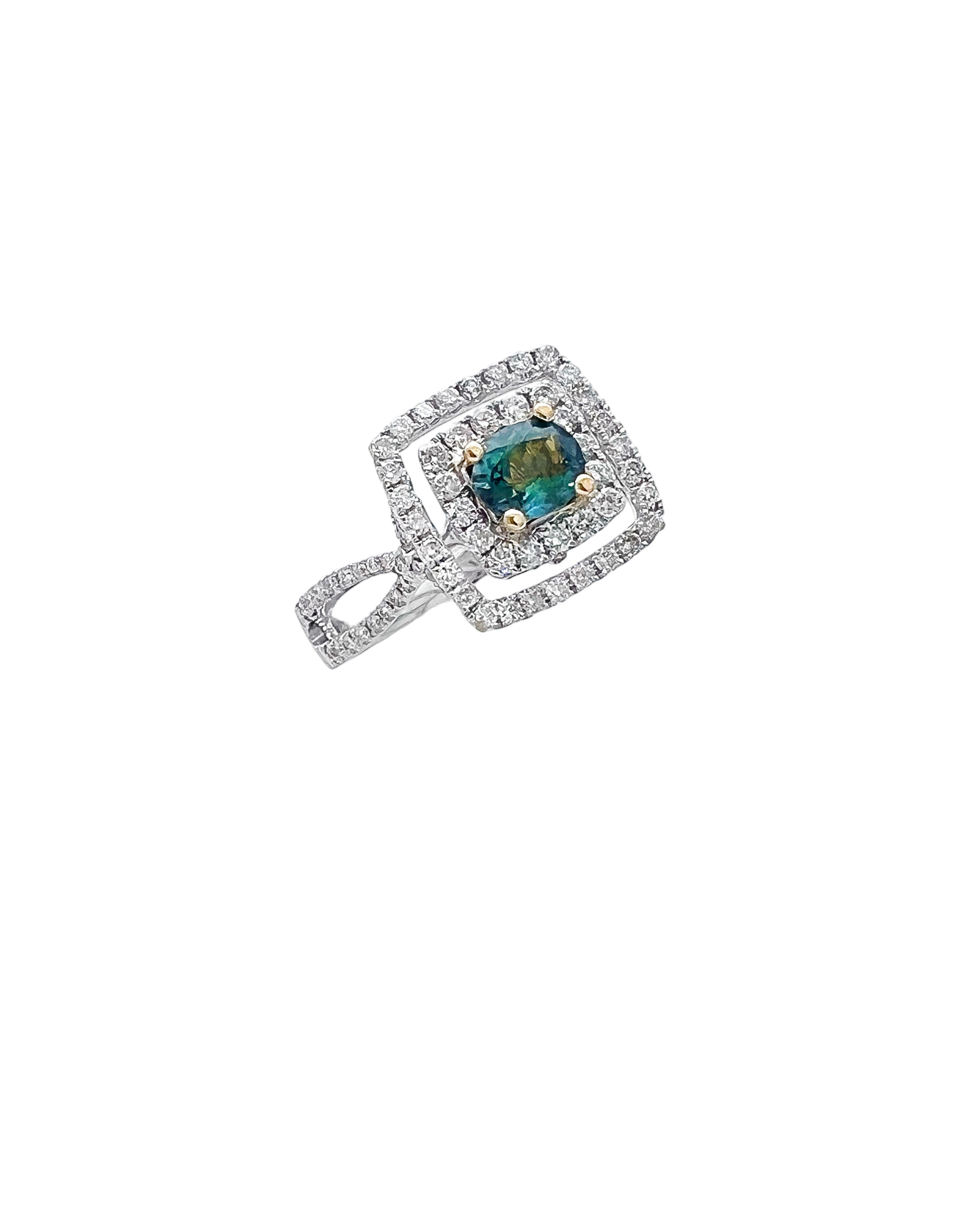 0.56 Carats Alexandrite GIA (Certified) & 0.92 Carats Diamonds VS2 Set In 18 Karat White-Yellow Gold Ring