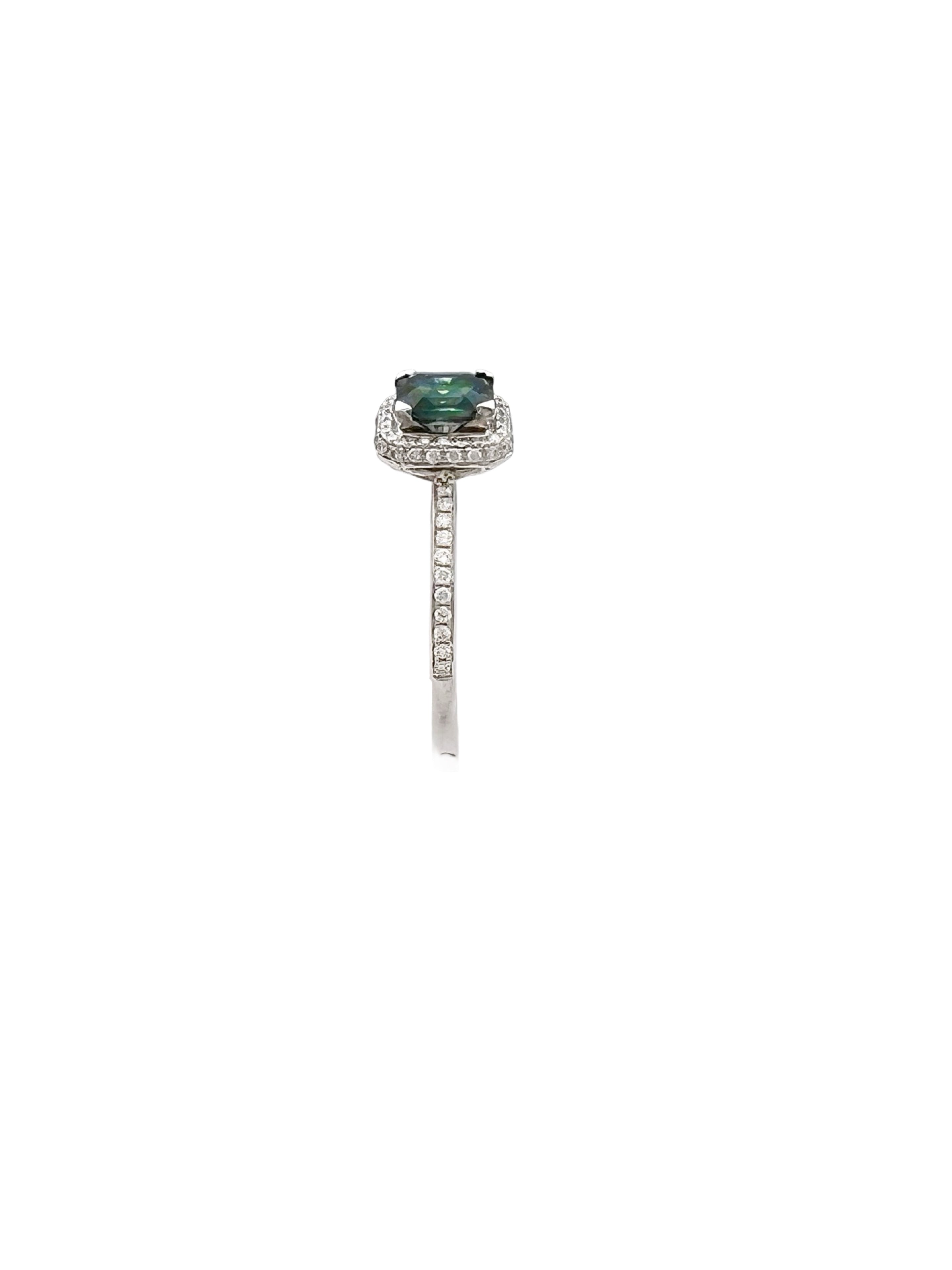 1.12 Carats Madagascar Sapphire No Heat (Certified) & 0.54 Carats Diamonds Set In 14 Karat White Gold Ring