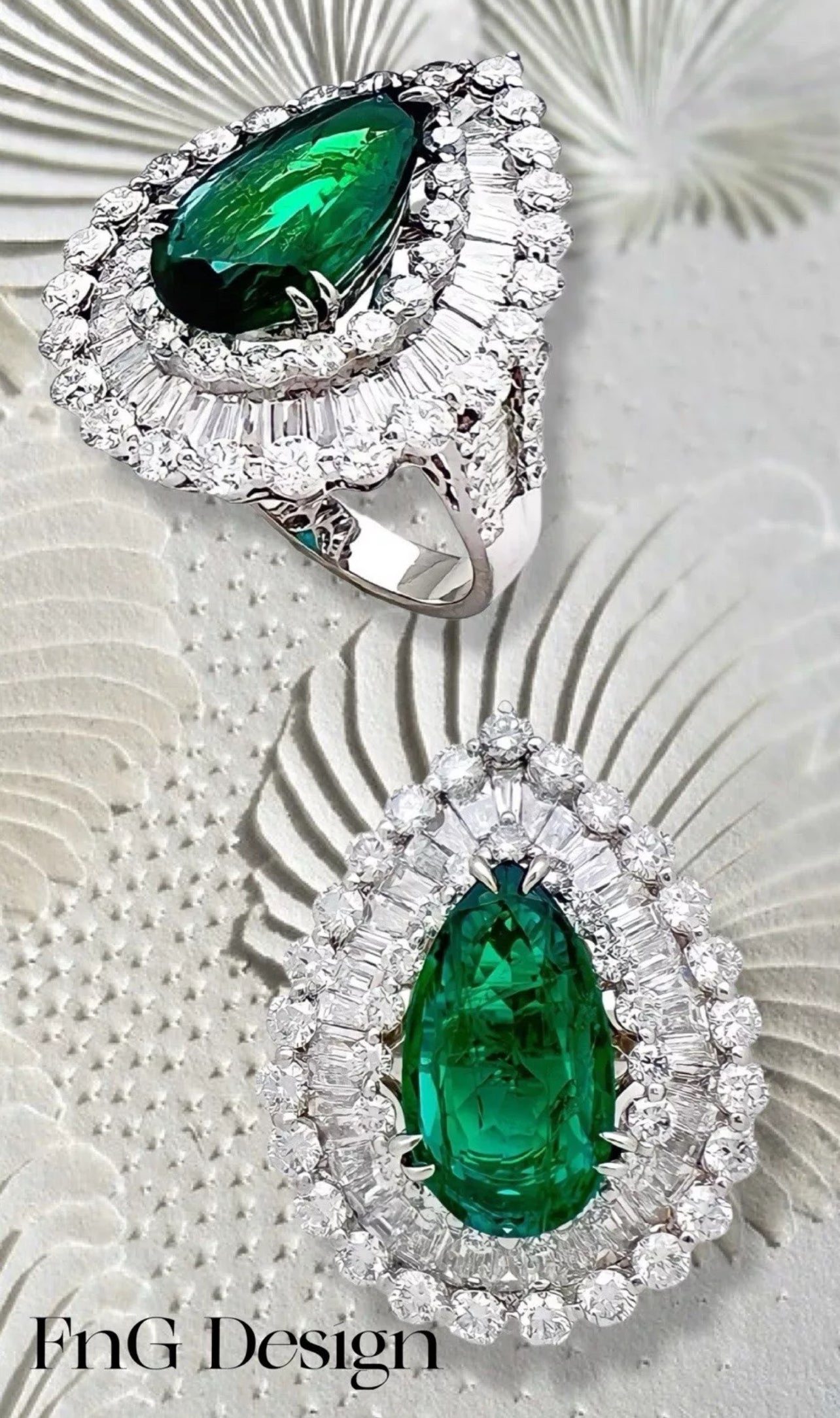2.86 Cts. Emerald F2 (Colombian) Cert. & 1.92 Cts. Diamonds 18K White Gold Ring