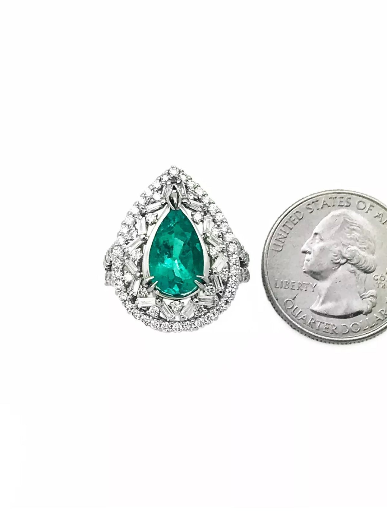 2.86 Cts. Emerald F2 (Colombian) Cert. & 1.92 Cts. Diamonds 18K White Gold Ring